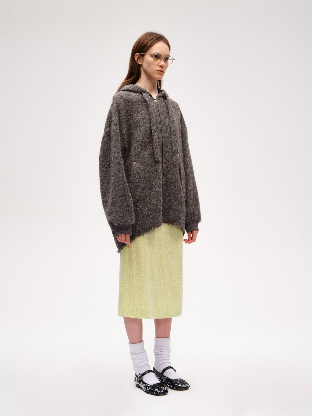 Oversized Tweed Hooded Heather Jacket - 3