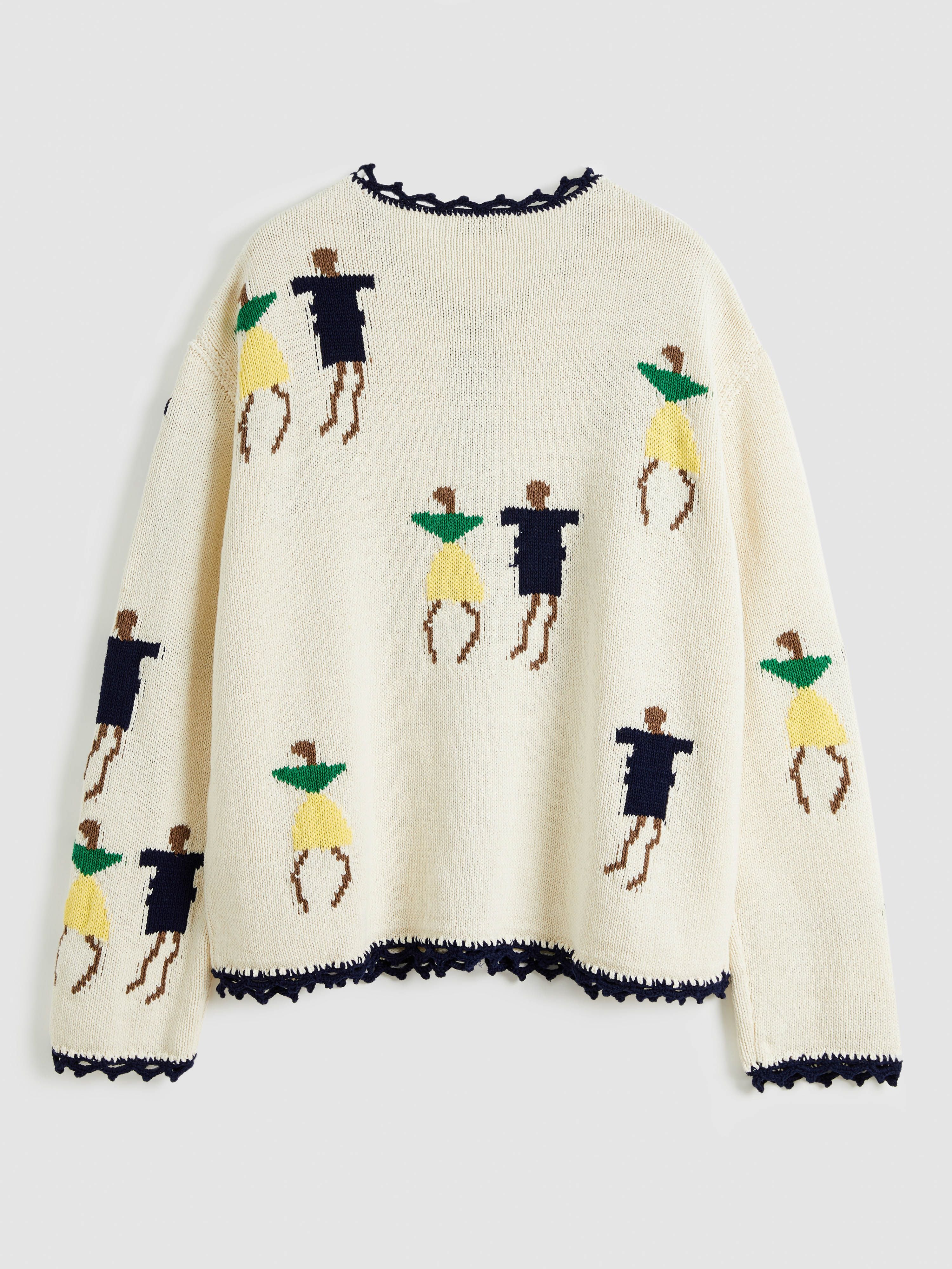 Loose Jacquard Crew Neck Cardigan - 6