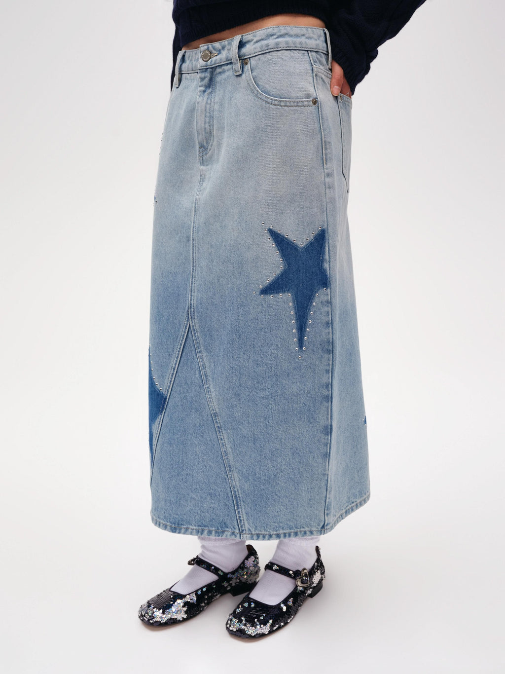 Star Crystal Low-Rise Long Skirt - 1