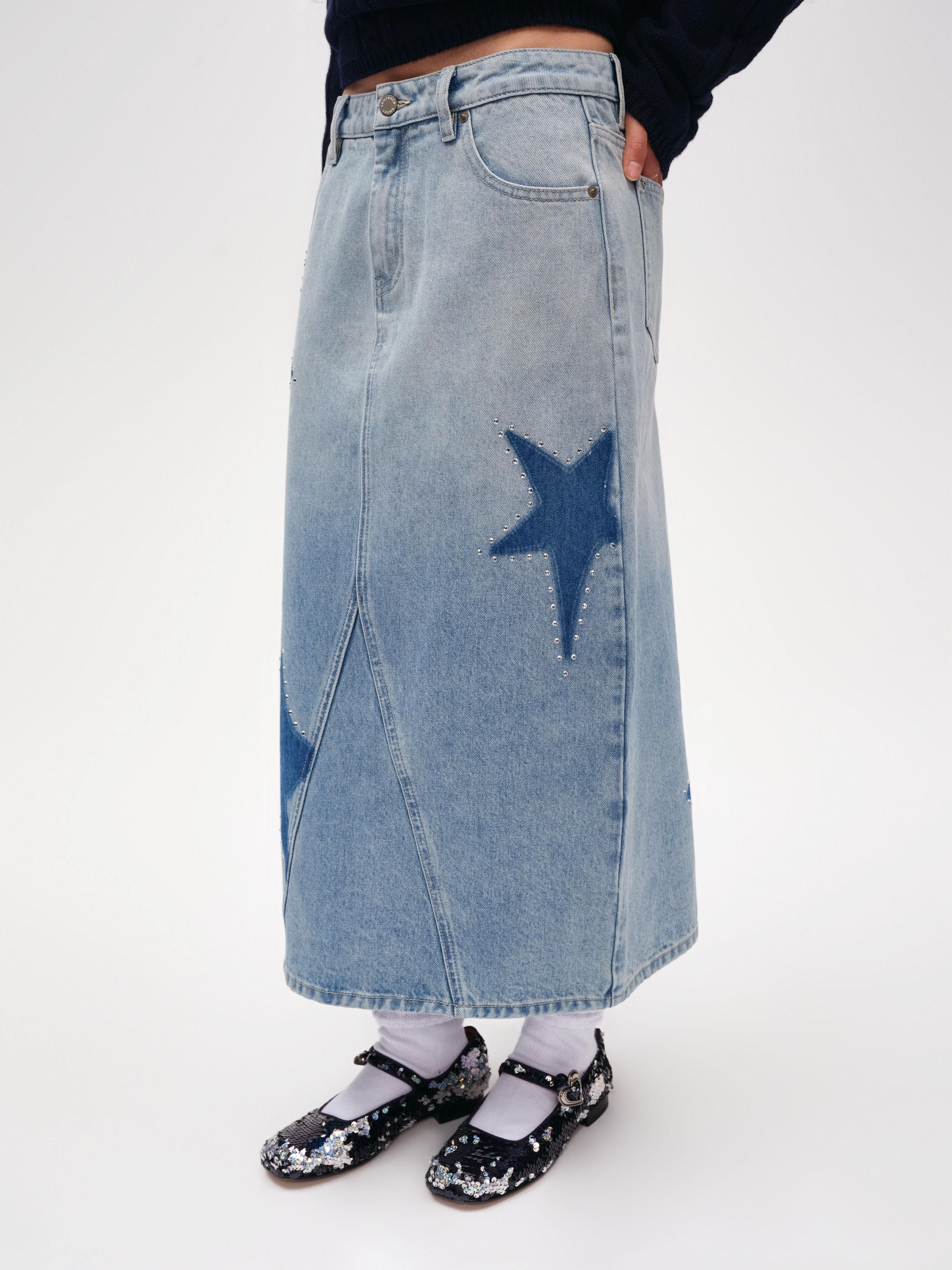 Star Crystal Low-Rise Long Skirt - 1