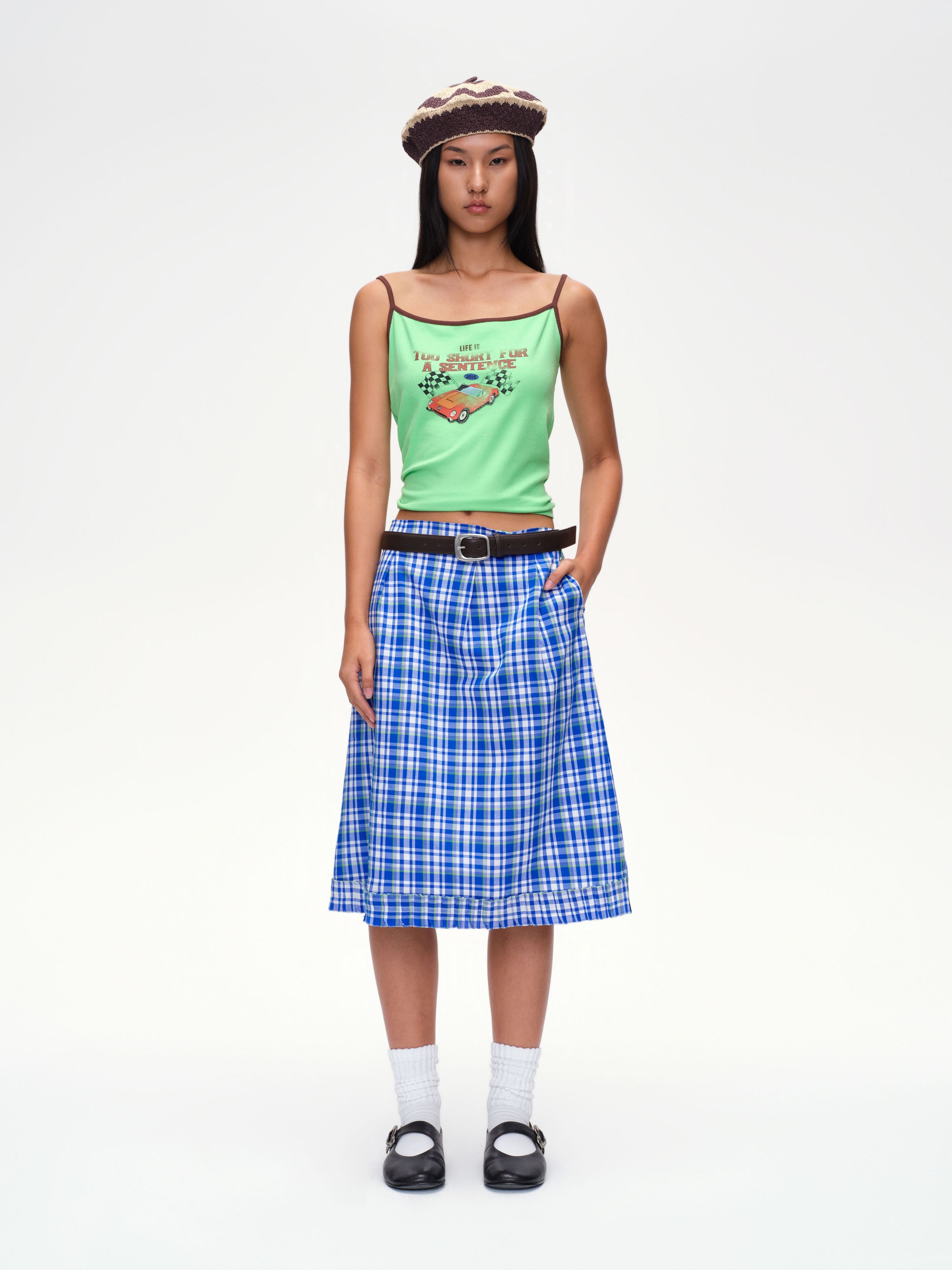 Ruffled Hem Plaid Skirt - 2