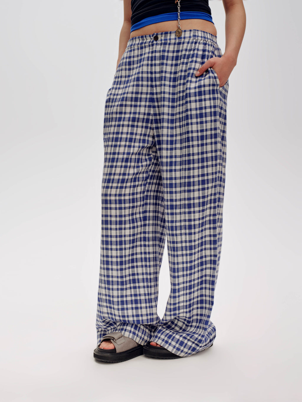 Blue & White Checkered Lounge Trousers - 1