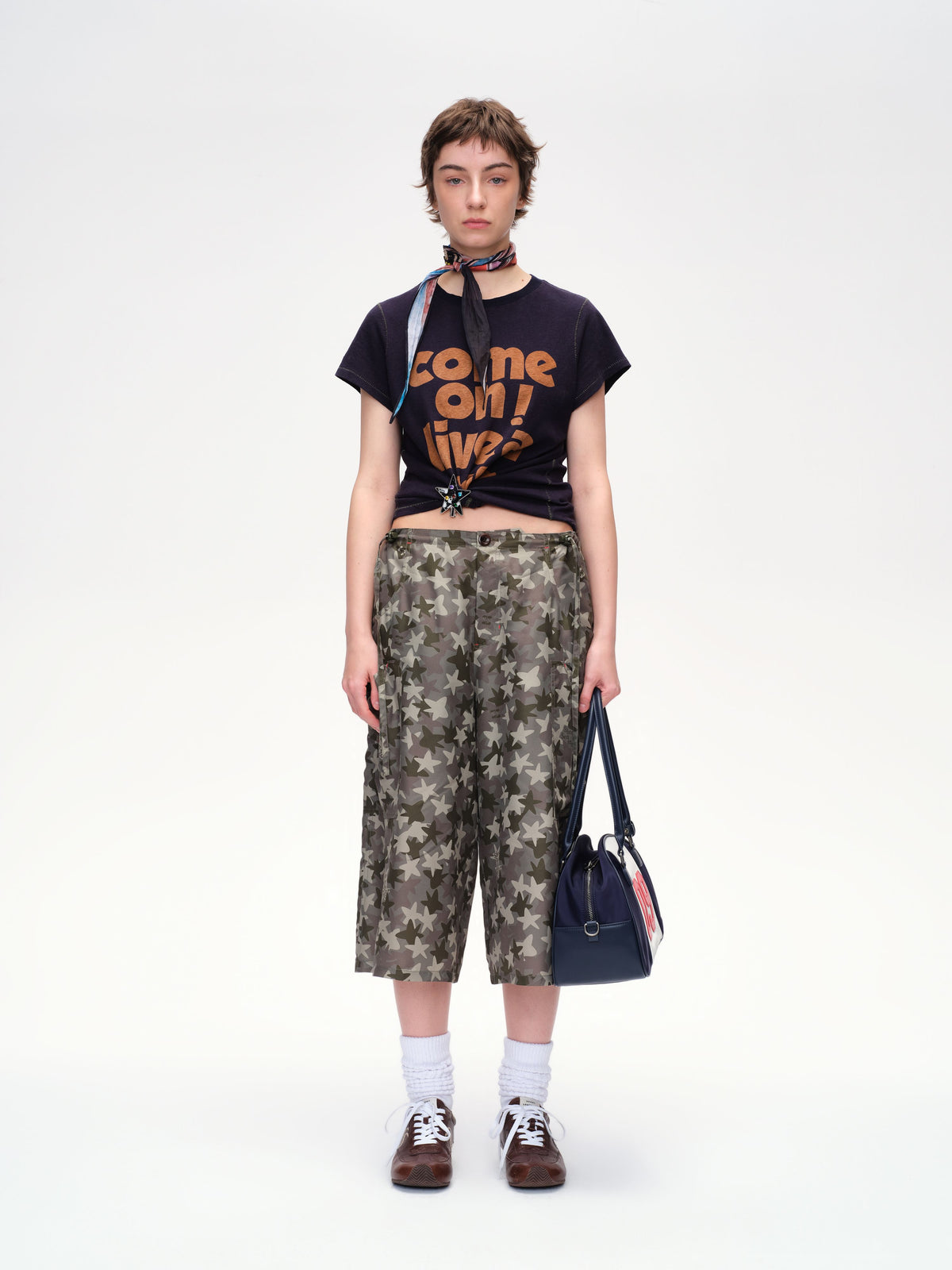 Silk Camouflage Wide-Leg Cropped Trousers - 2