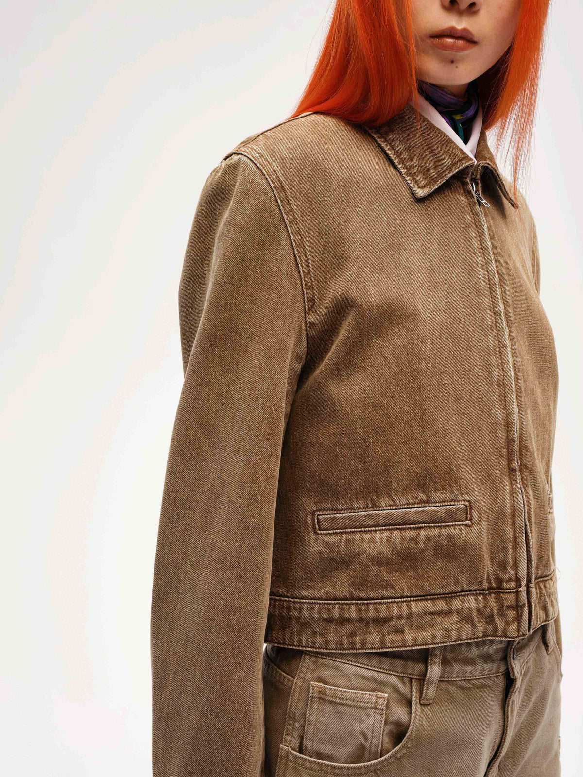 Tan Short Denim Jacket - 4