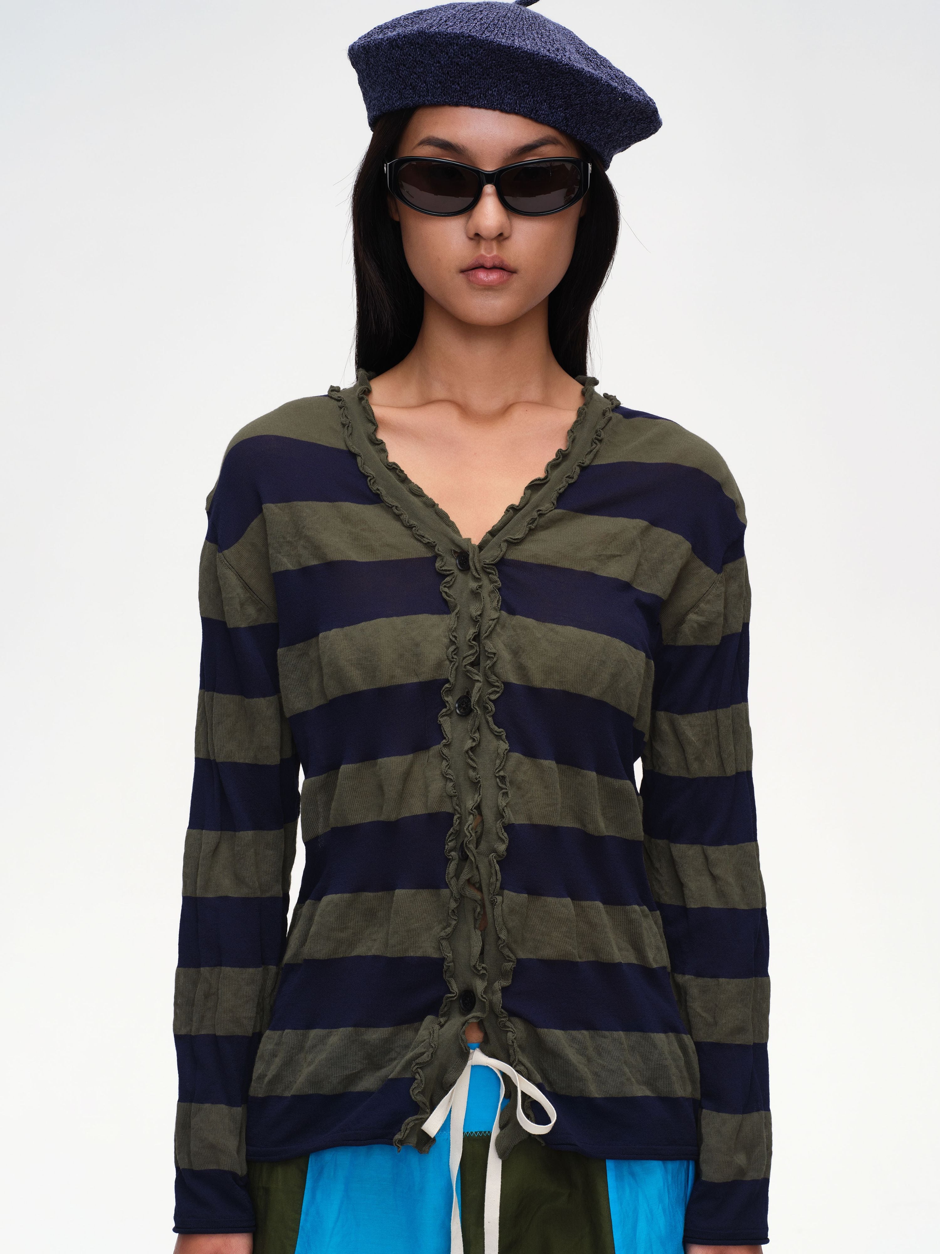 Crinkle Striped Cardigan - 1