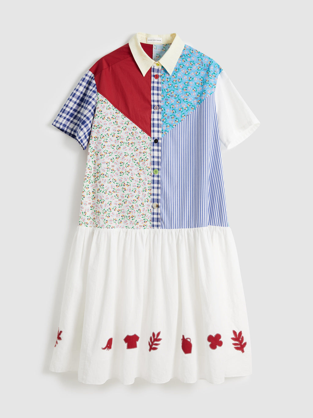 Multicolor Patchwork Shirt Dress - 7