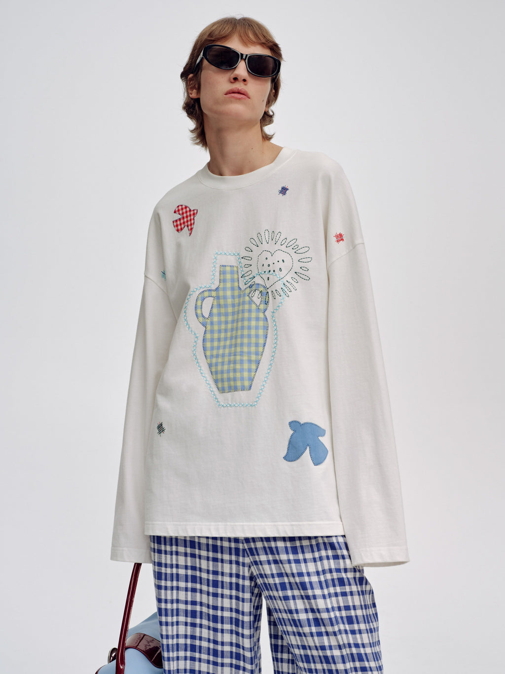 Appliqué Loose Long Sleeve T-Shirt - 1