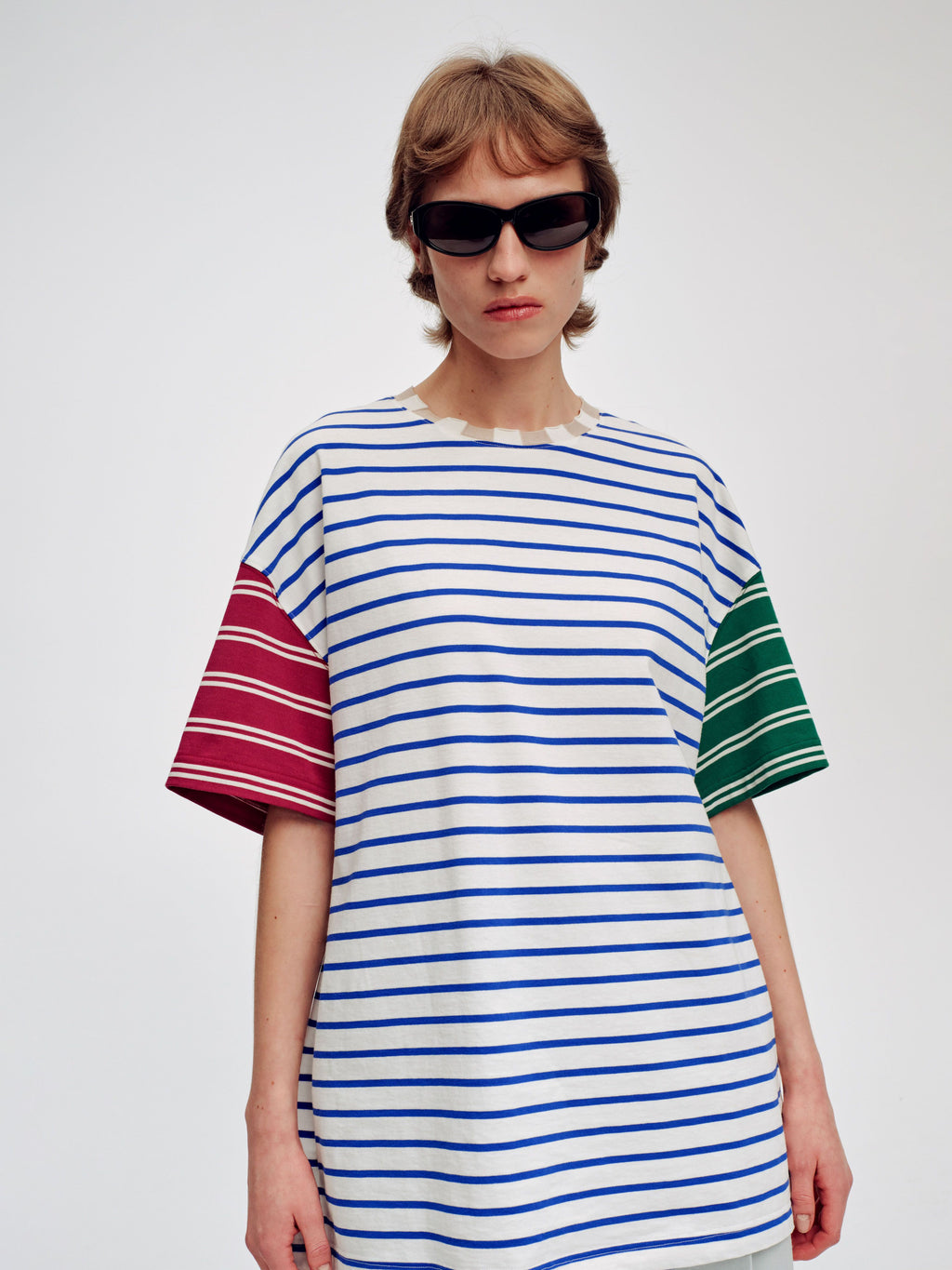 Striped Collar Color Block T-Shirt - 1