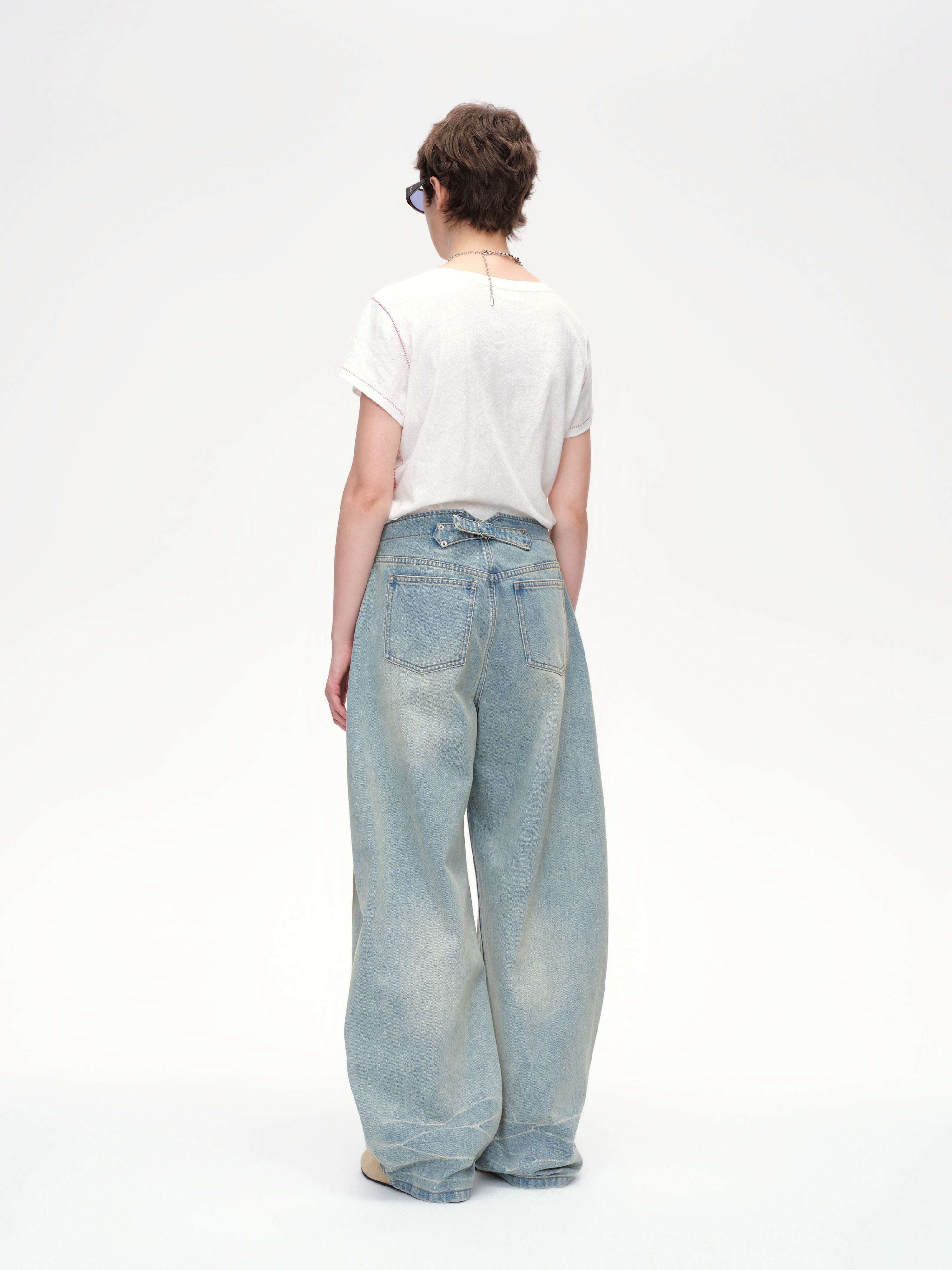 Curved Hem Denim Trousers - 4