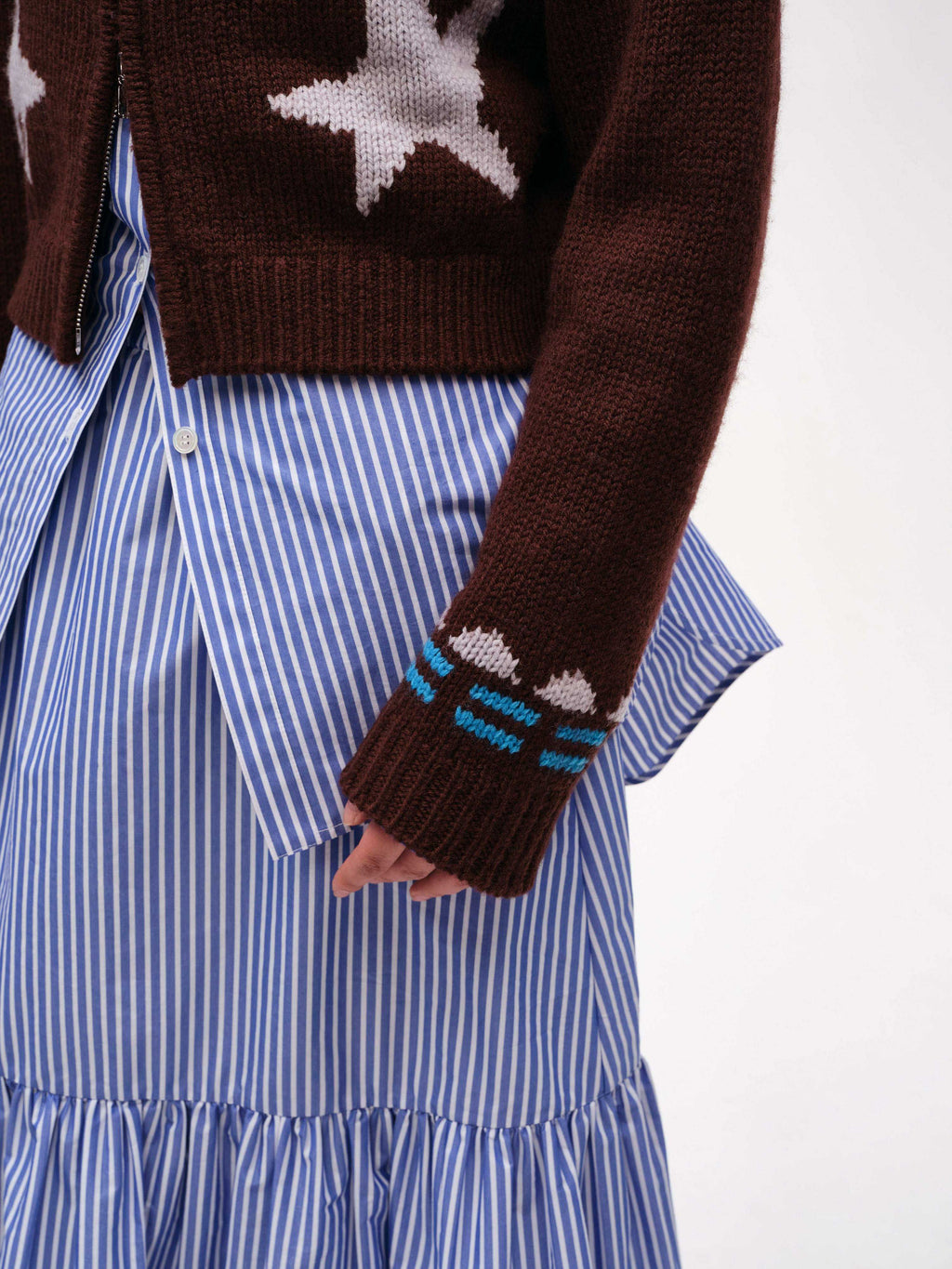 Layered Gathered Striped Midi Skirt - 4