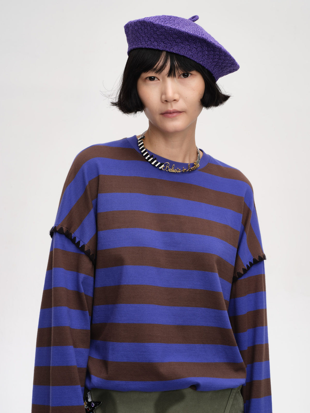 Embroidered Striped T‑Shirt - 1