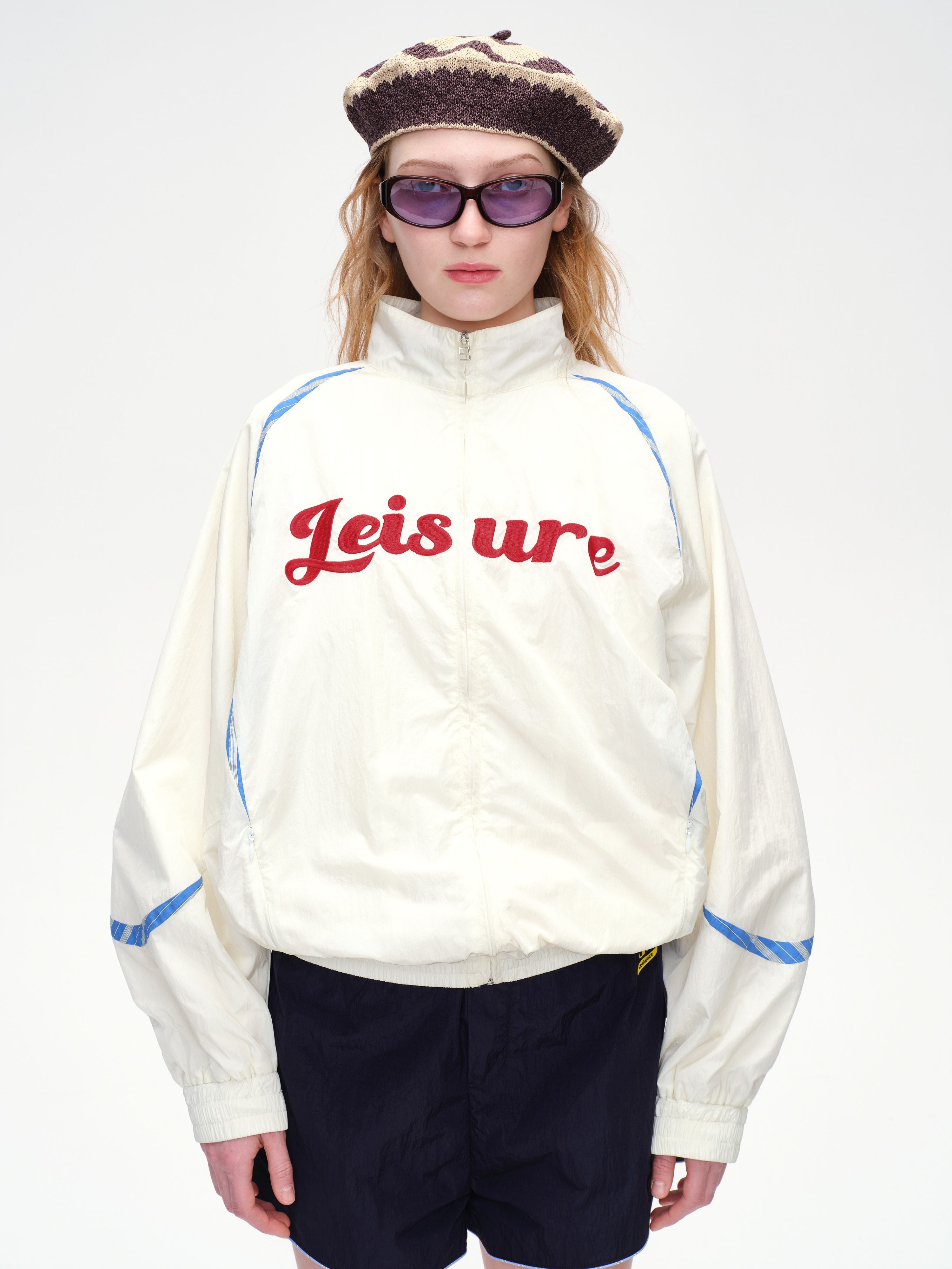 Lettering Embroidered Nylon Jacket - 1
