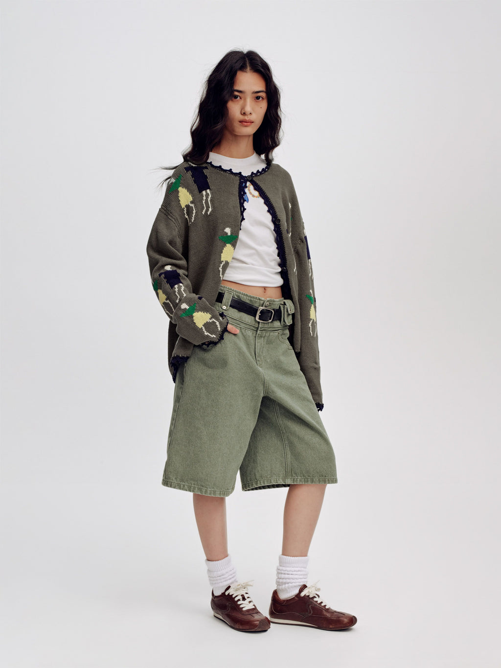 High-Rise A-Line Denim Shorts - 1