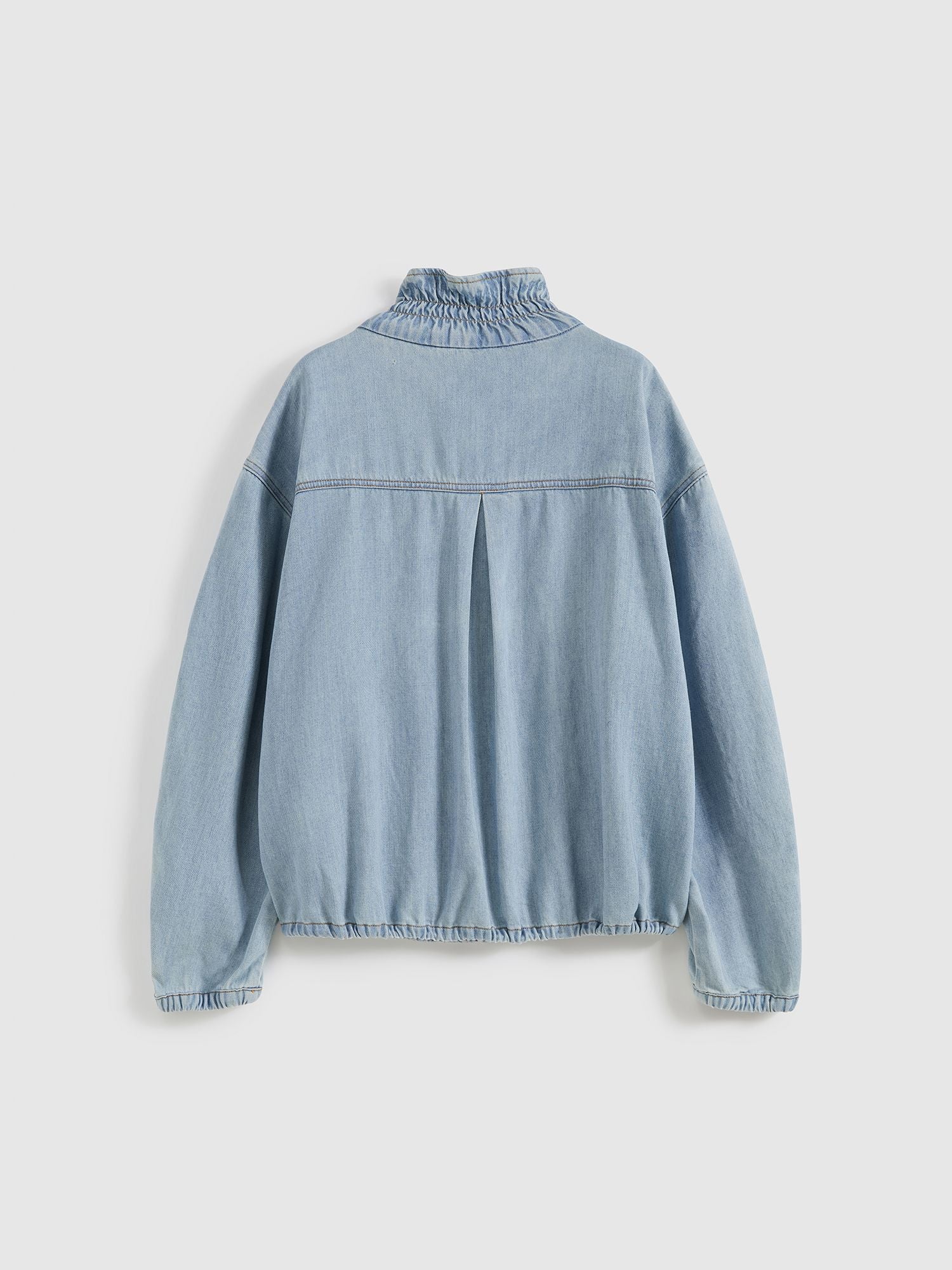 Ruffled Collar Tencel Denim Jacket - 11