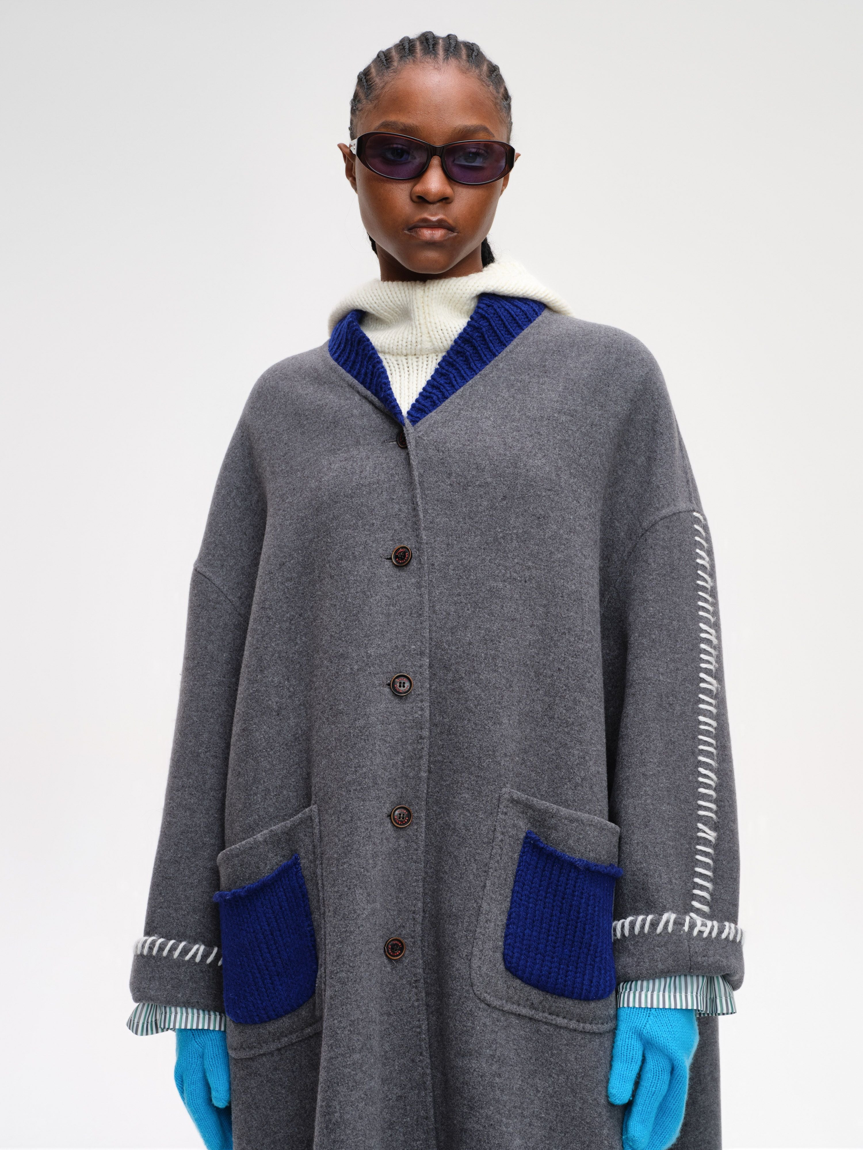 Knitted Lapel Double-Face Coat - 1