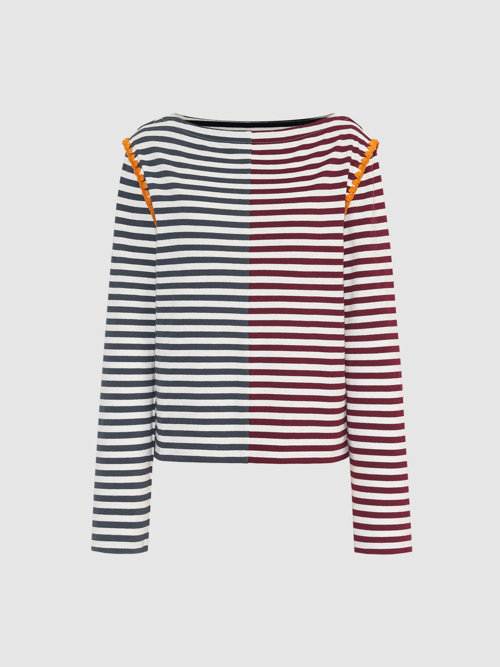 Color Block Striped Shell Embroidered T-shirt - 5