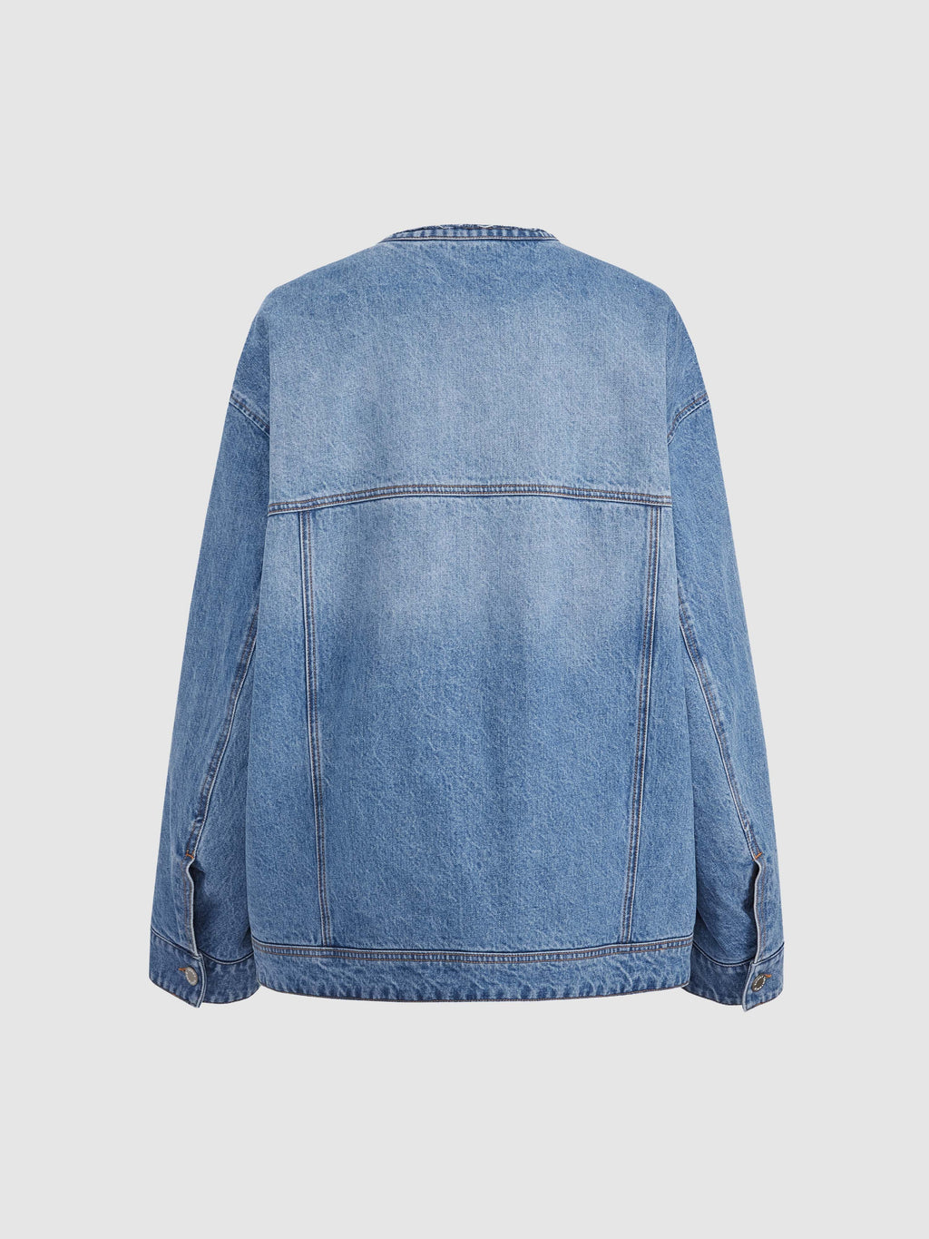 Oversized denim quilted cotton jacket - 12