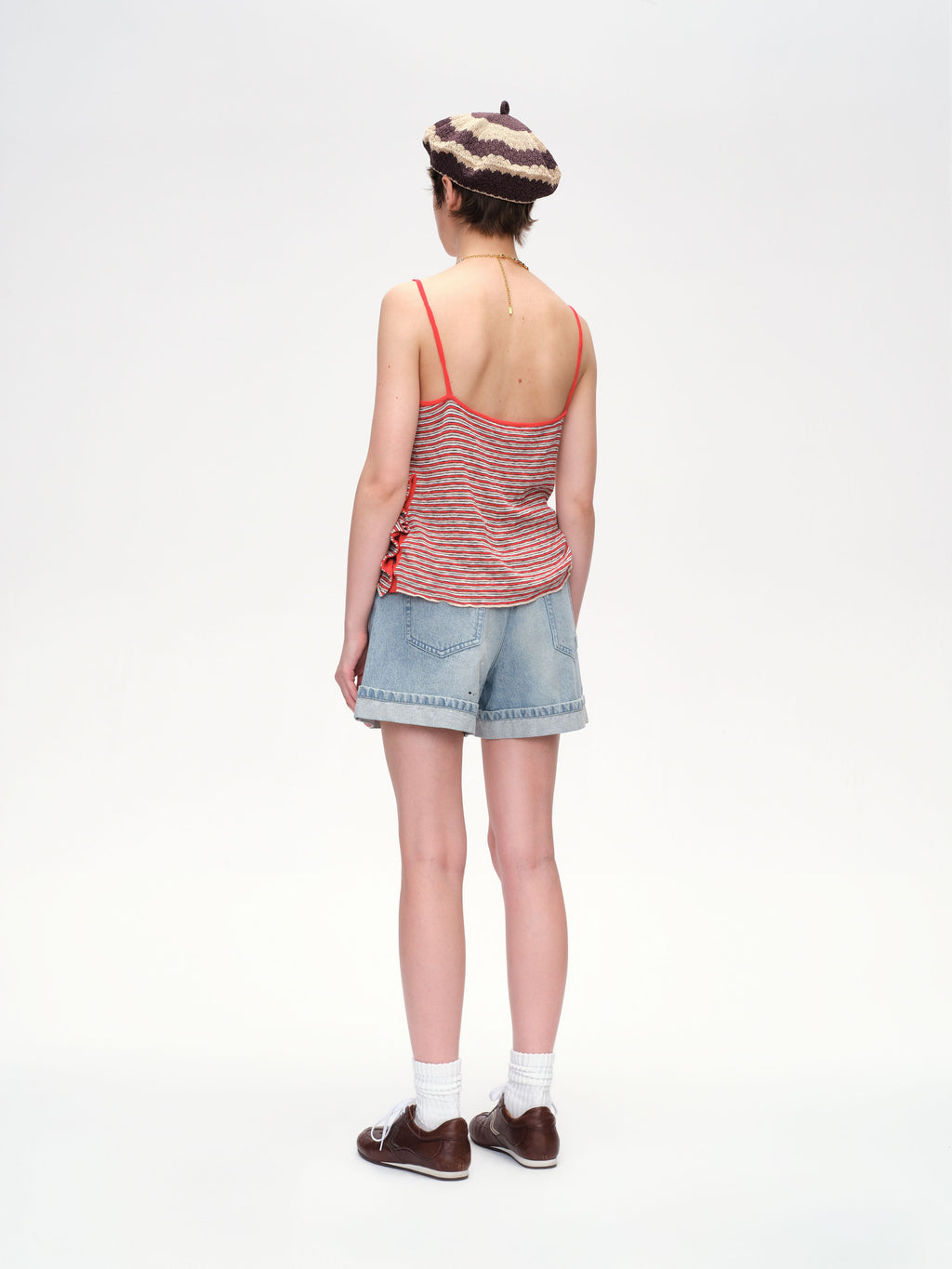 Wide-Leg Ripped Paint Splatter Denim Shorts - 4