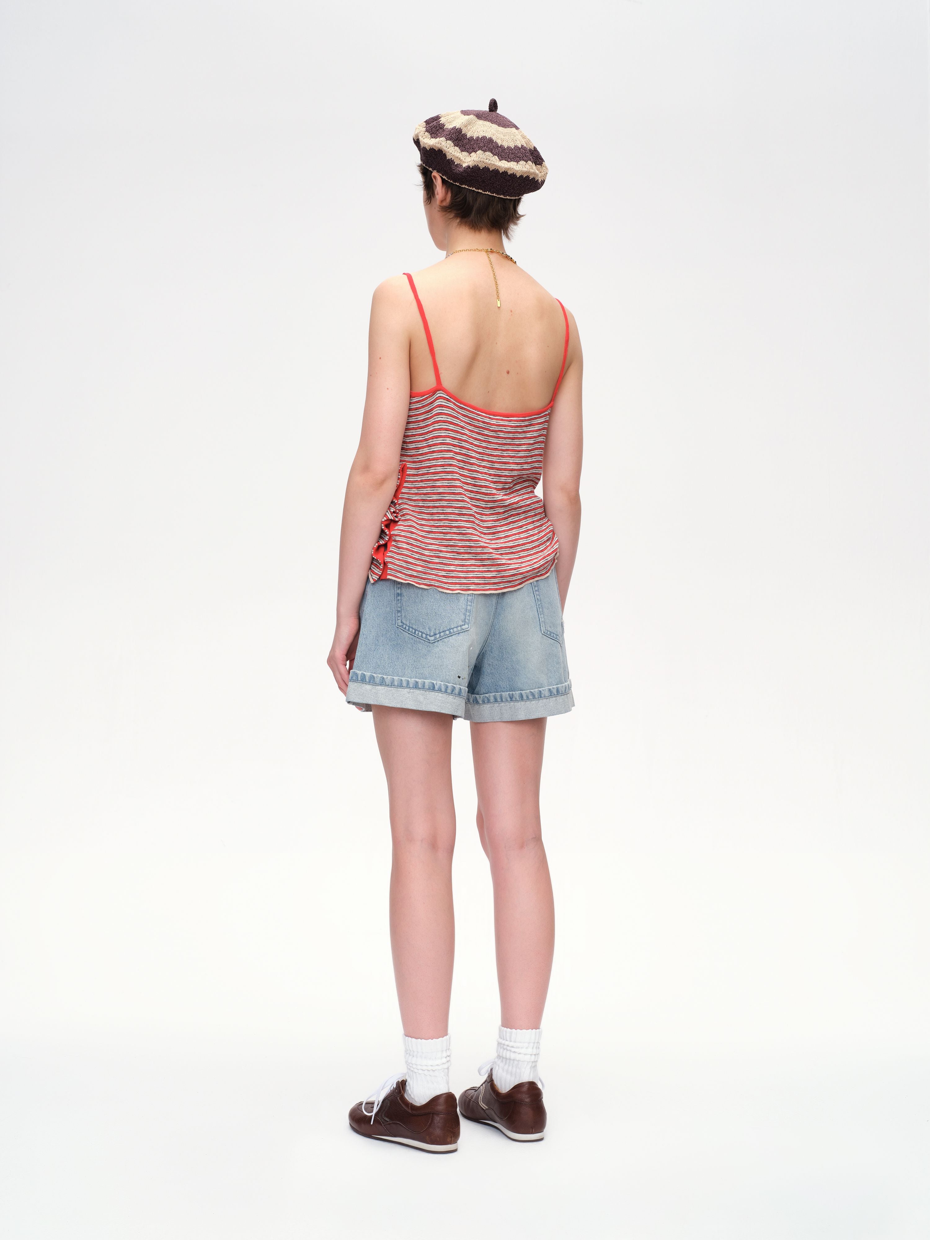 Wide-Leg Ripped Paint Splatter Denim Shorts - 4