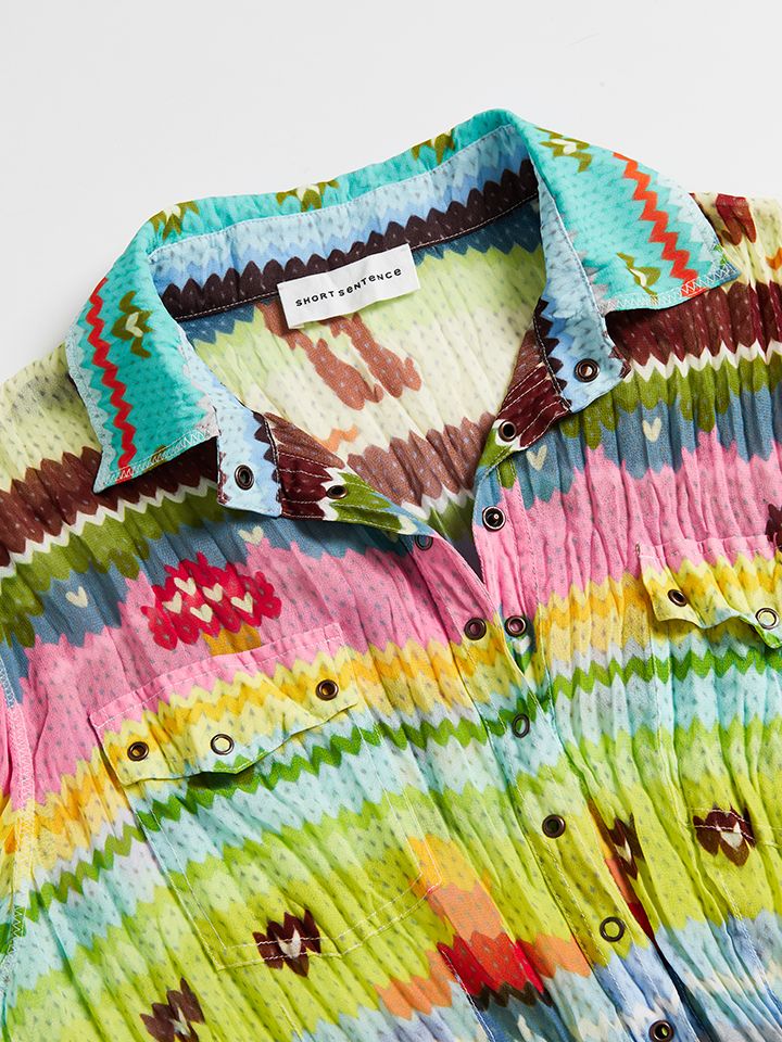 Pleated Chiffon Printed Blouse - 5