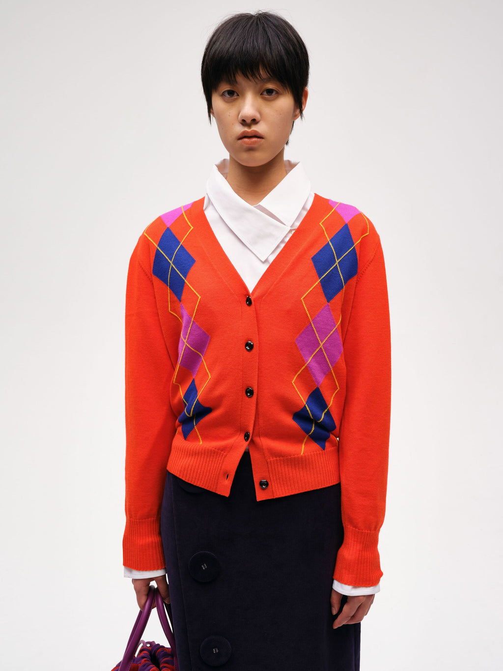 Argyle V-neck Cardigan - 1