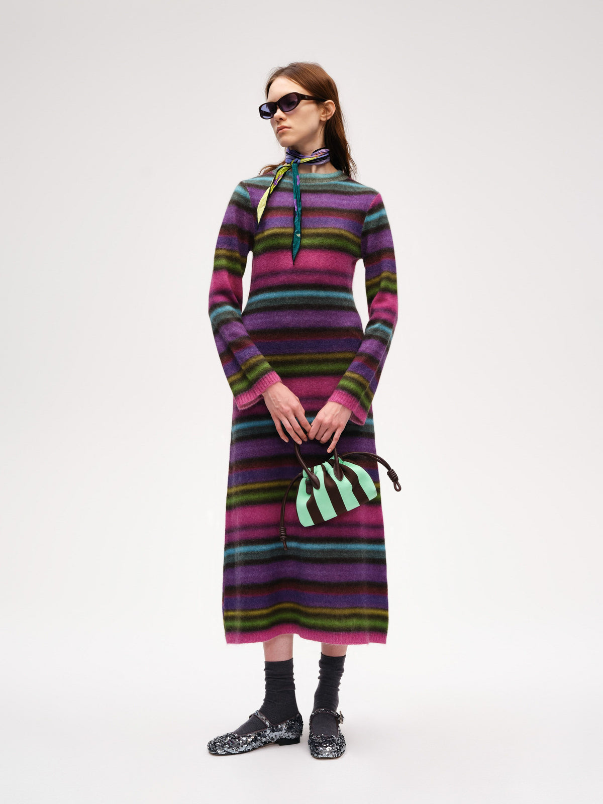 Colorful striped printed knit Dress - 1