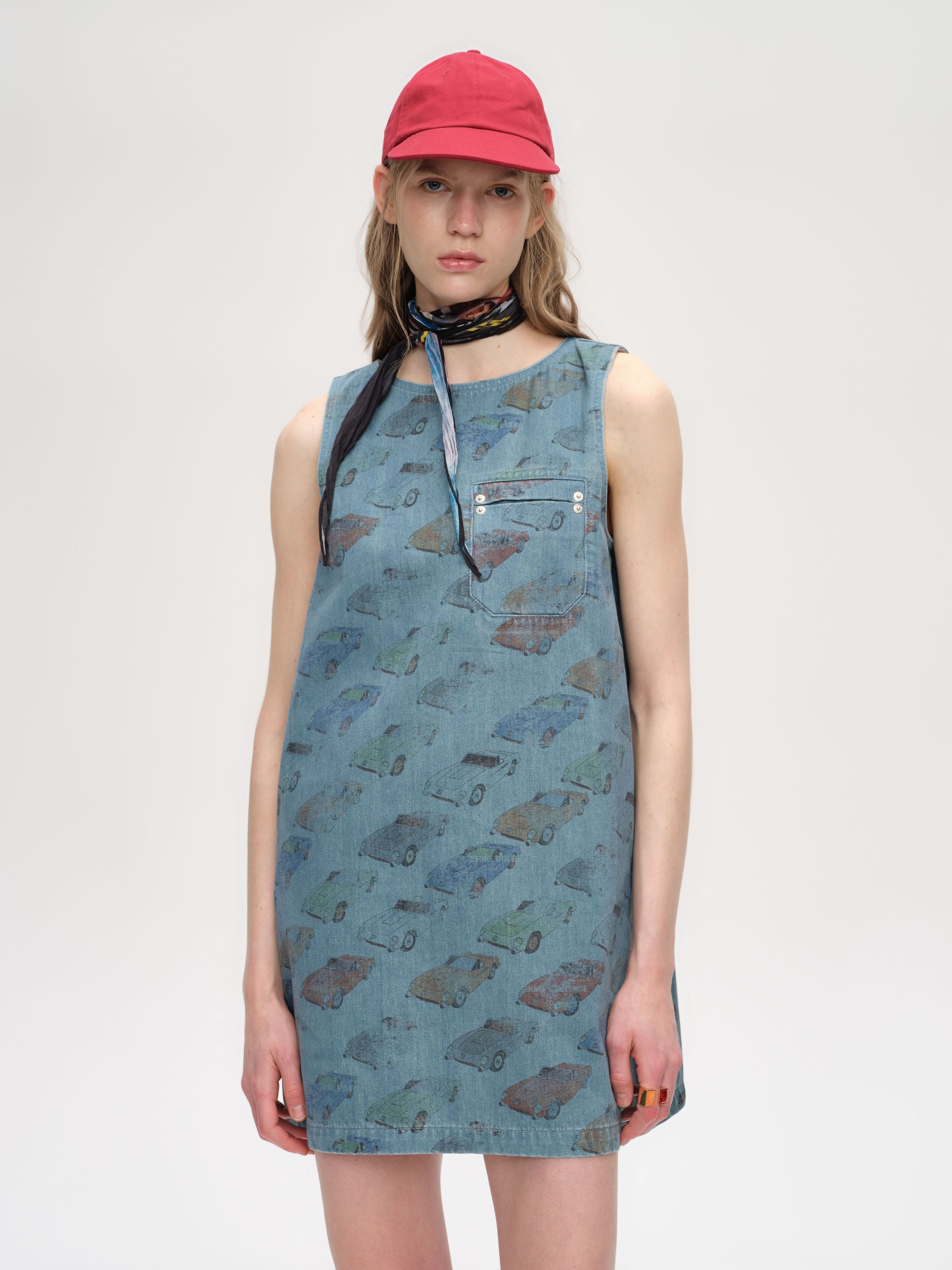 Car‑Print Denim Dress - 1
