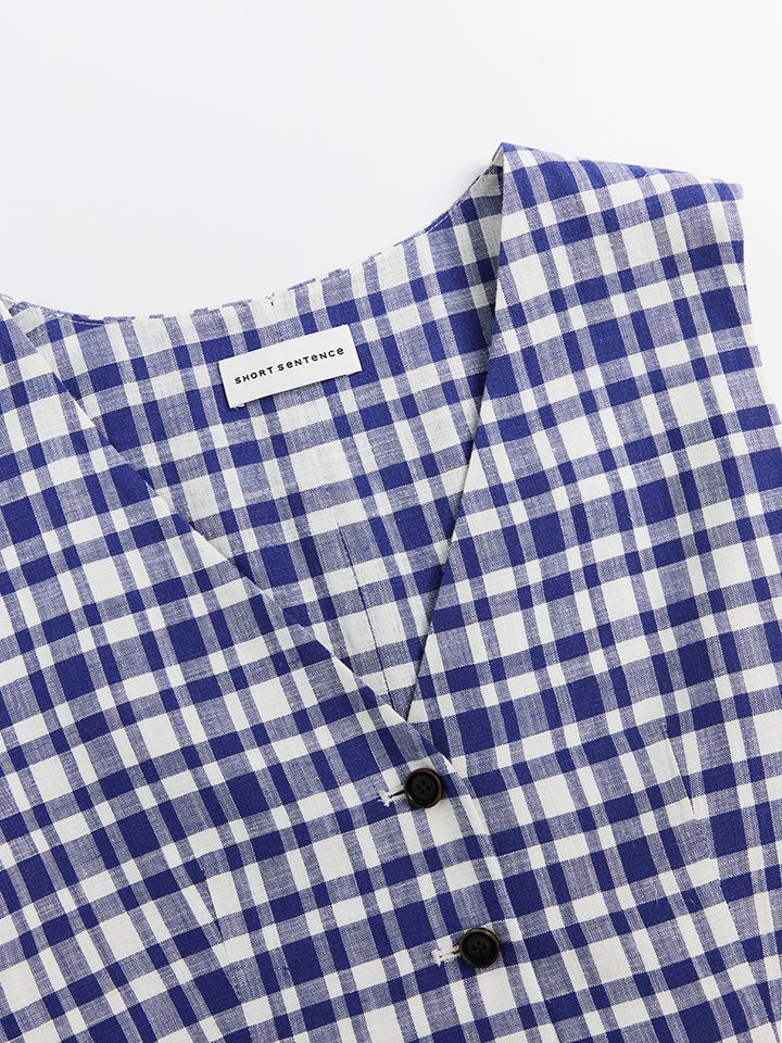 Blue & White Checkered Vest - 5