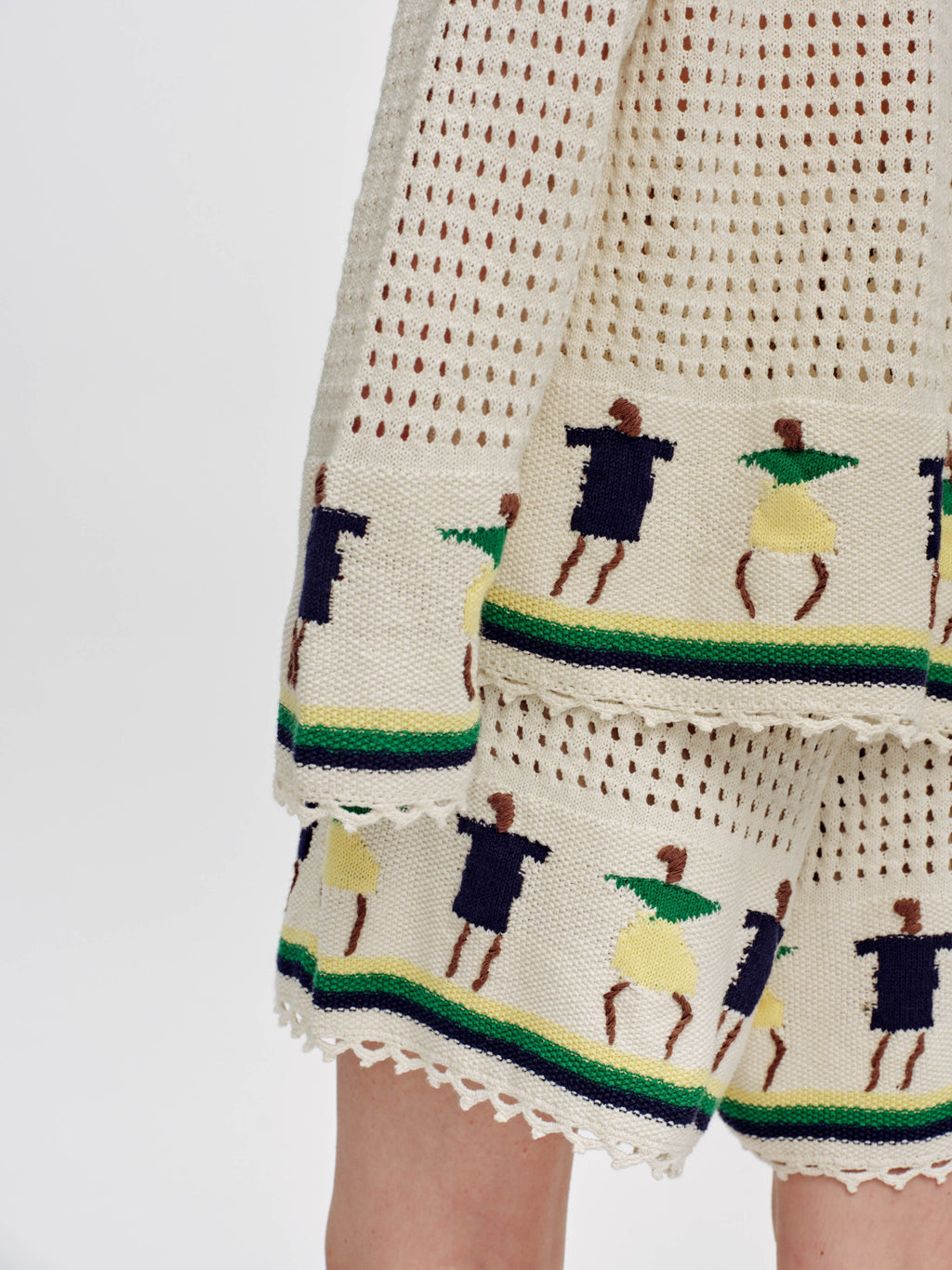 Jacquard Flap Cardigan with Stick Figures - 7