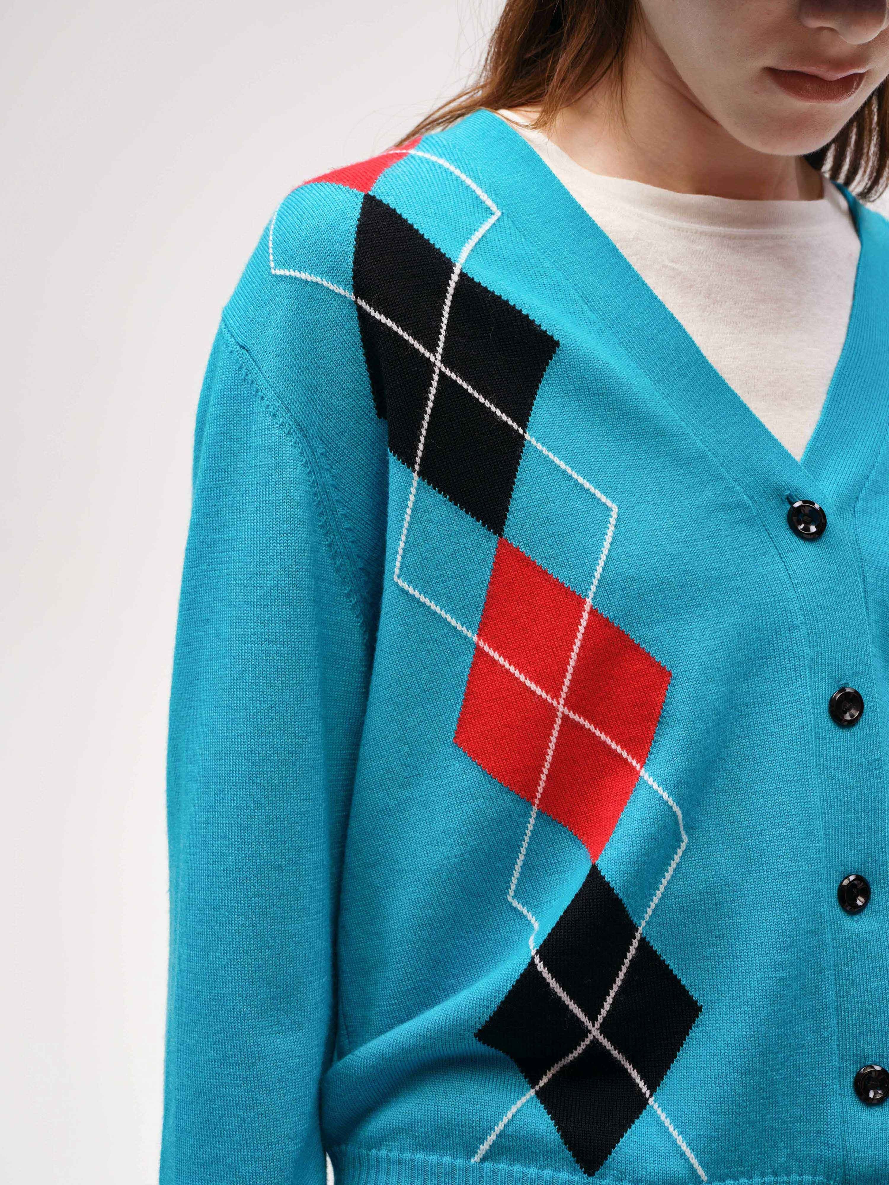 Argyle V-neck Cardigan - 4