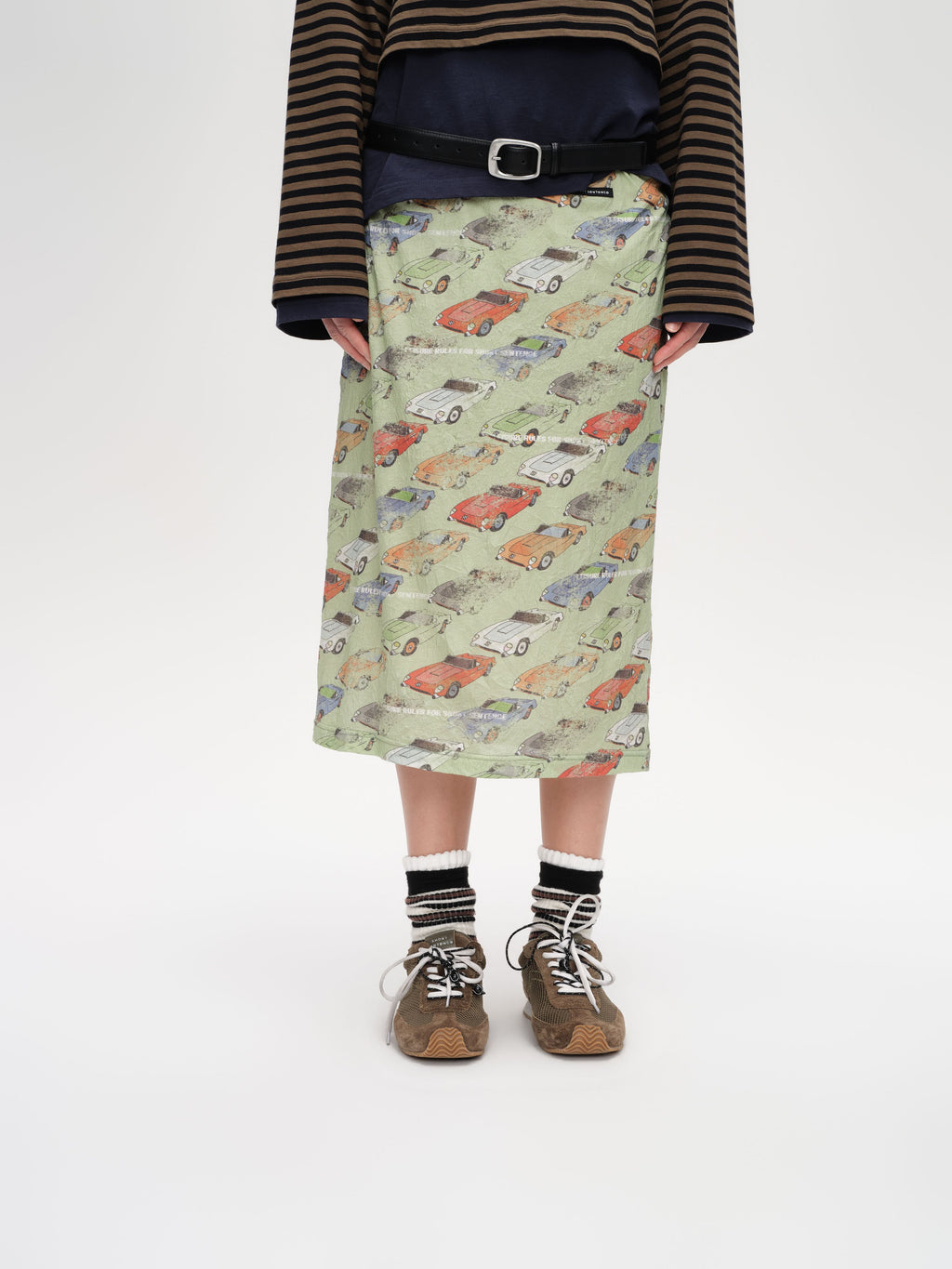 Crinkled Car‑Print Skirt - 1