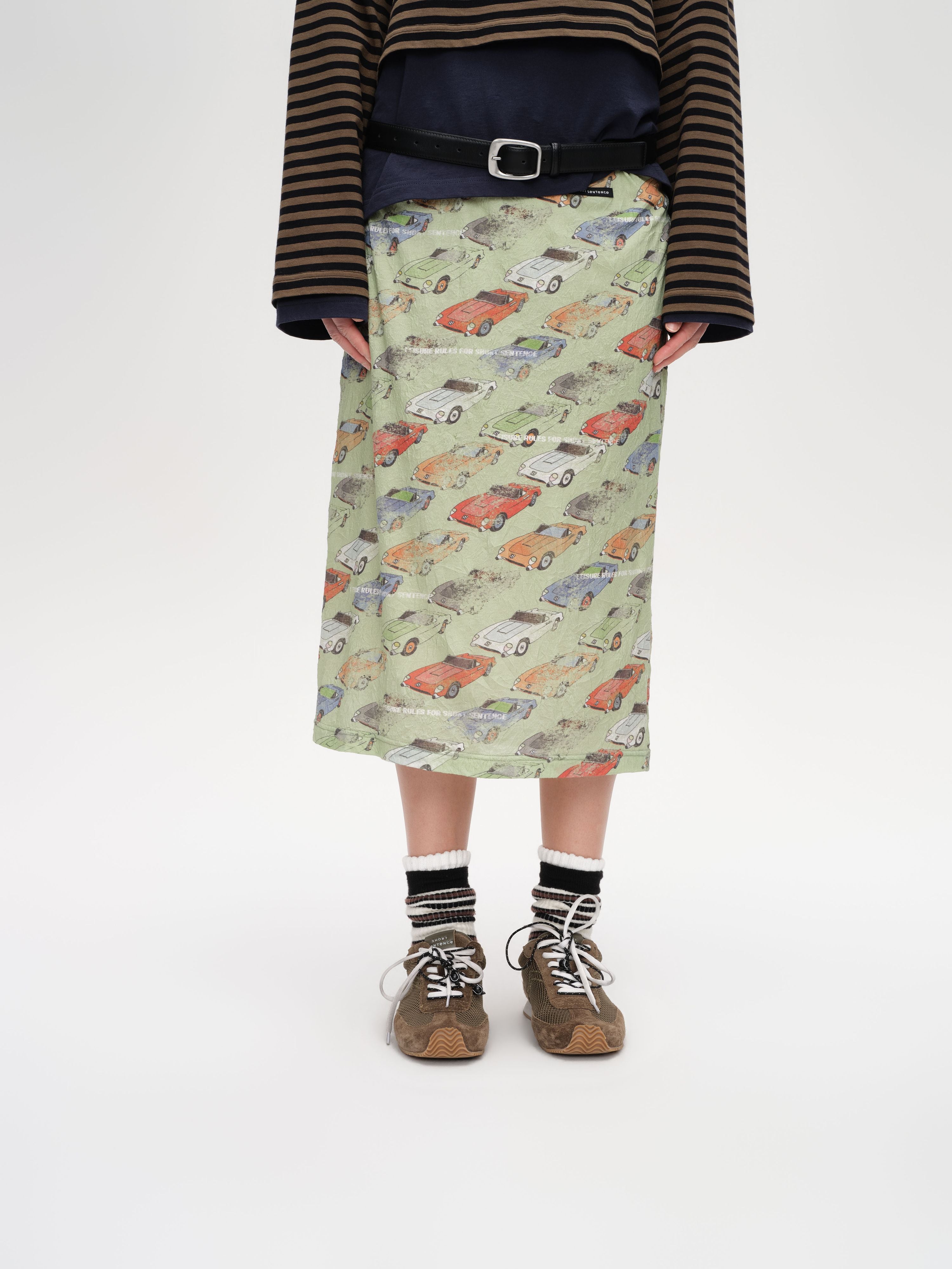Crinkled Car‑Print Skirt - 1