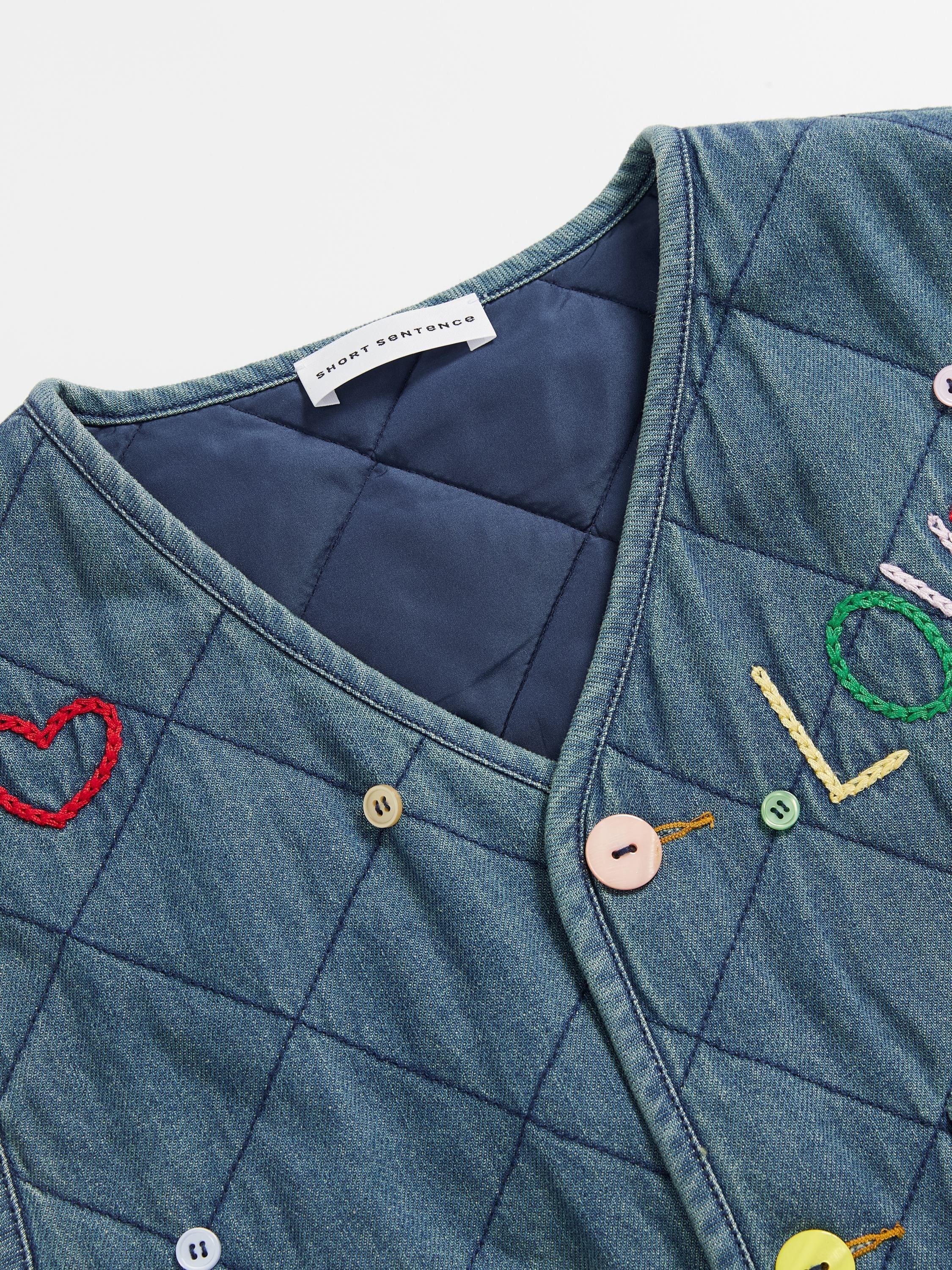 Colorful Decorations Denim Quilted Vest - 3