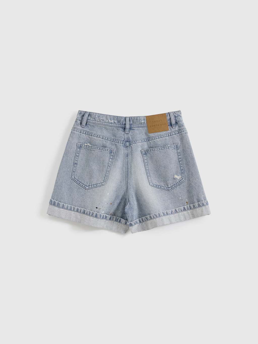 Wide-Leg Ripped Paint Splatter Denim Shorts - 10