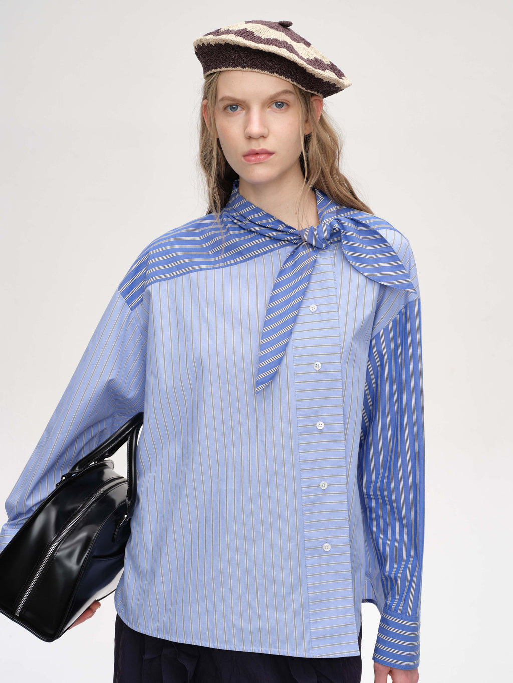 Tie‑Neck Colorblock Shirt - 1