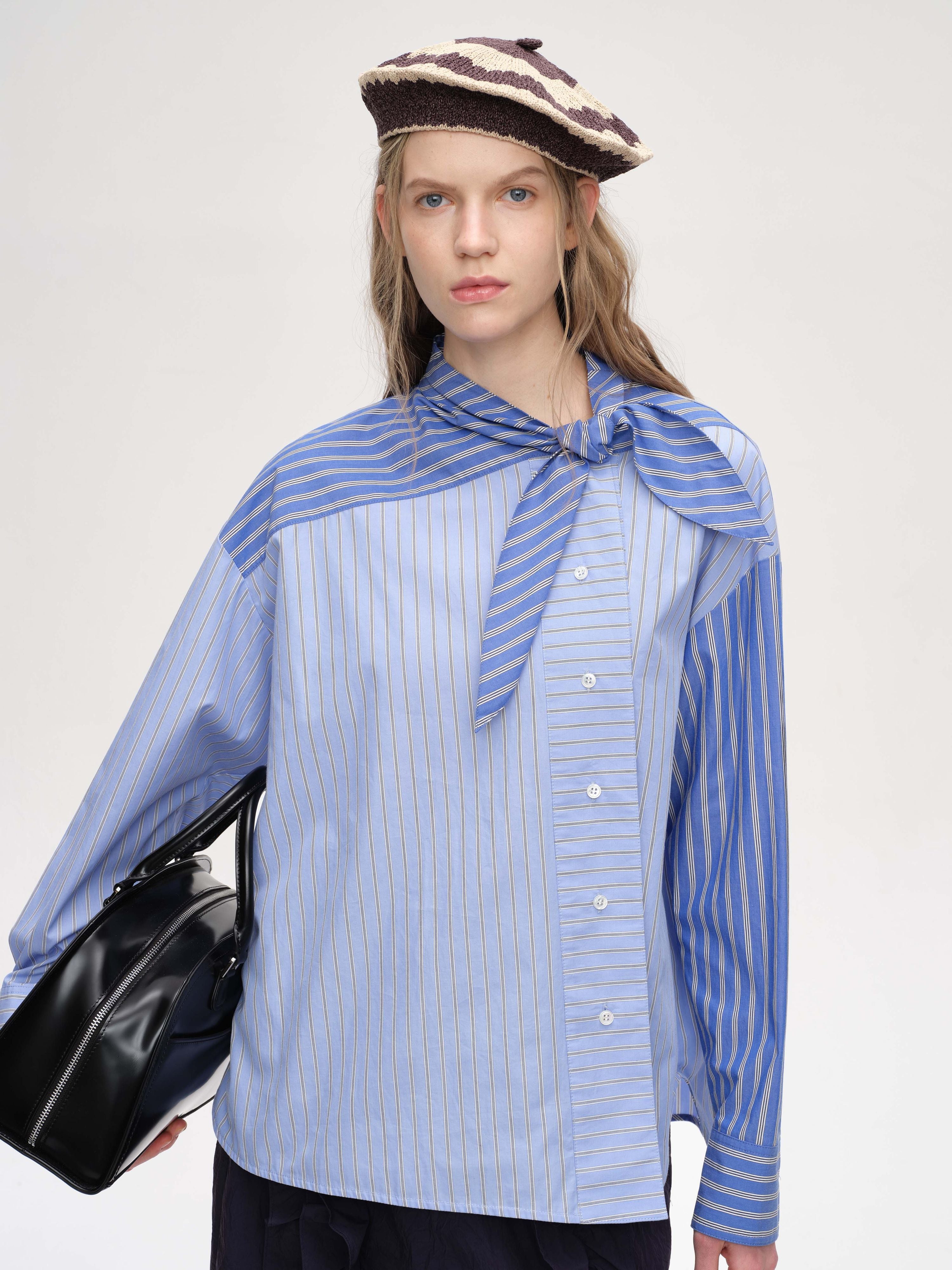 Tie‑Neck Colorblock Shirt - 1