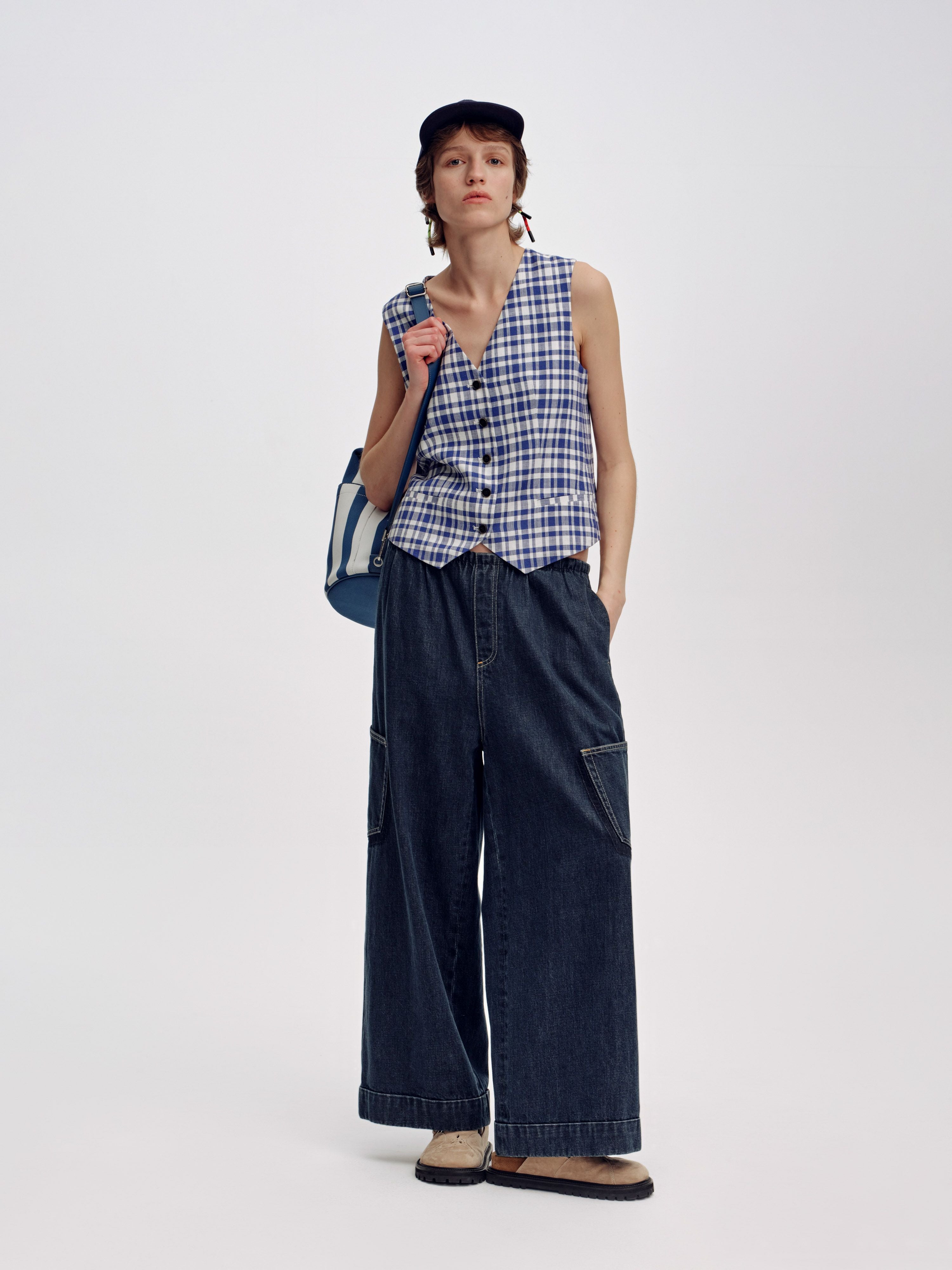 Blue & White Checkered Vest - 2
