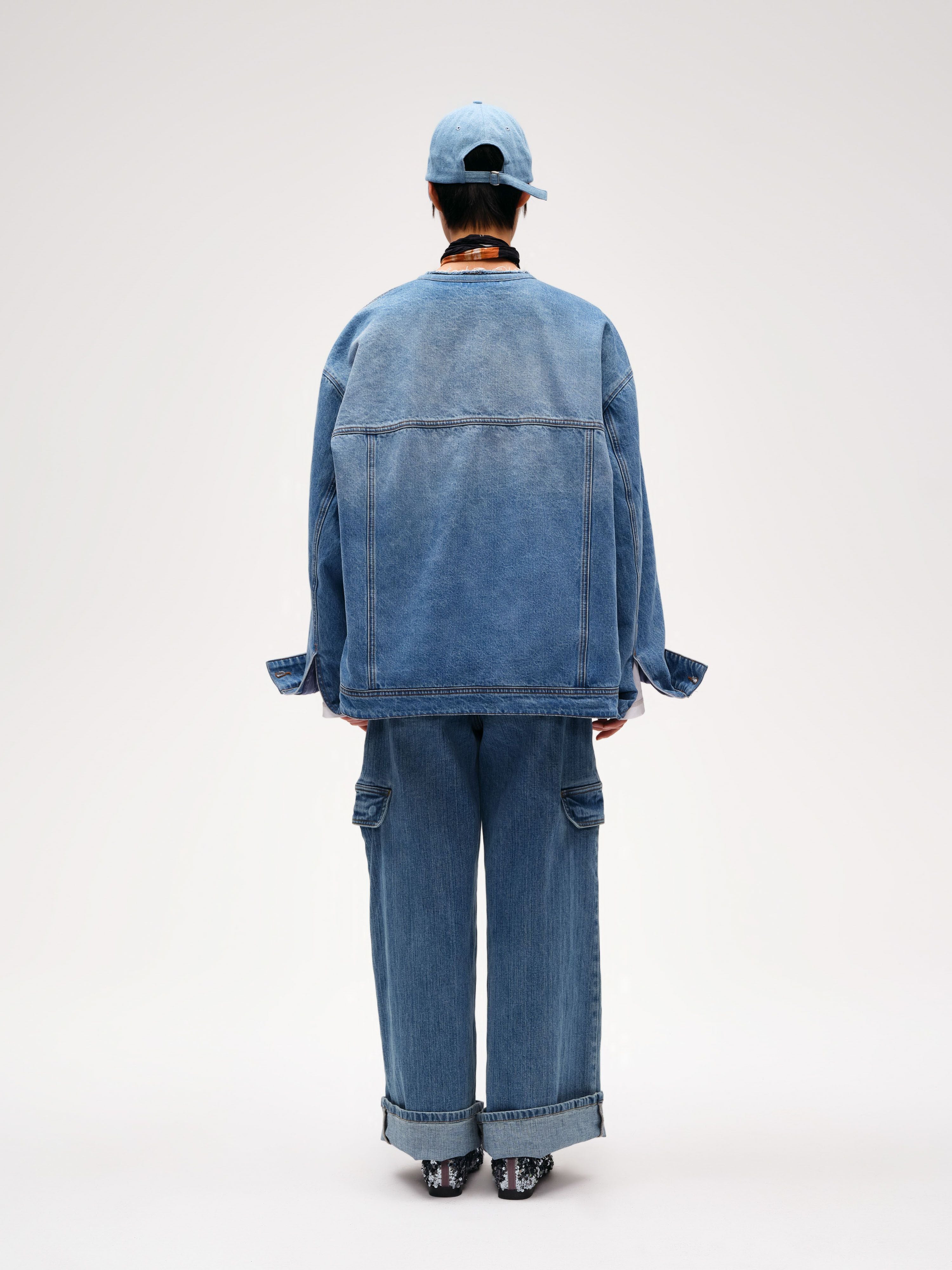 Oversized denim quilted cotton jacket - 3
