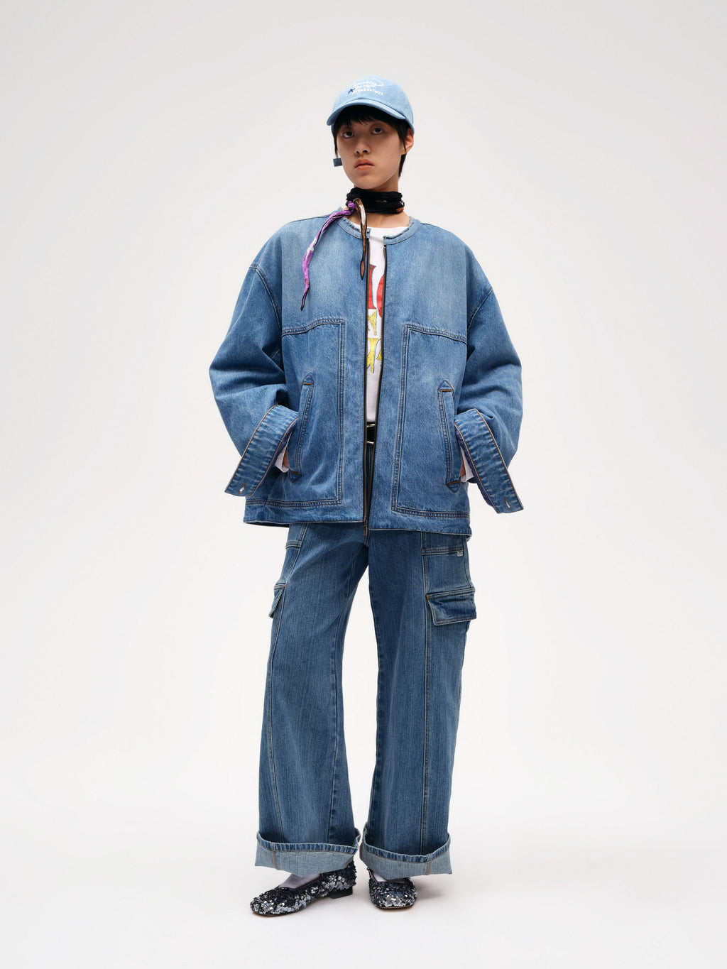 Oversized denim quilted cotton jacket - 1
