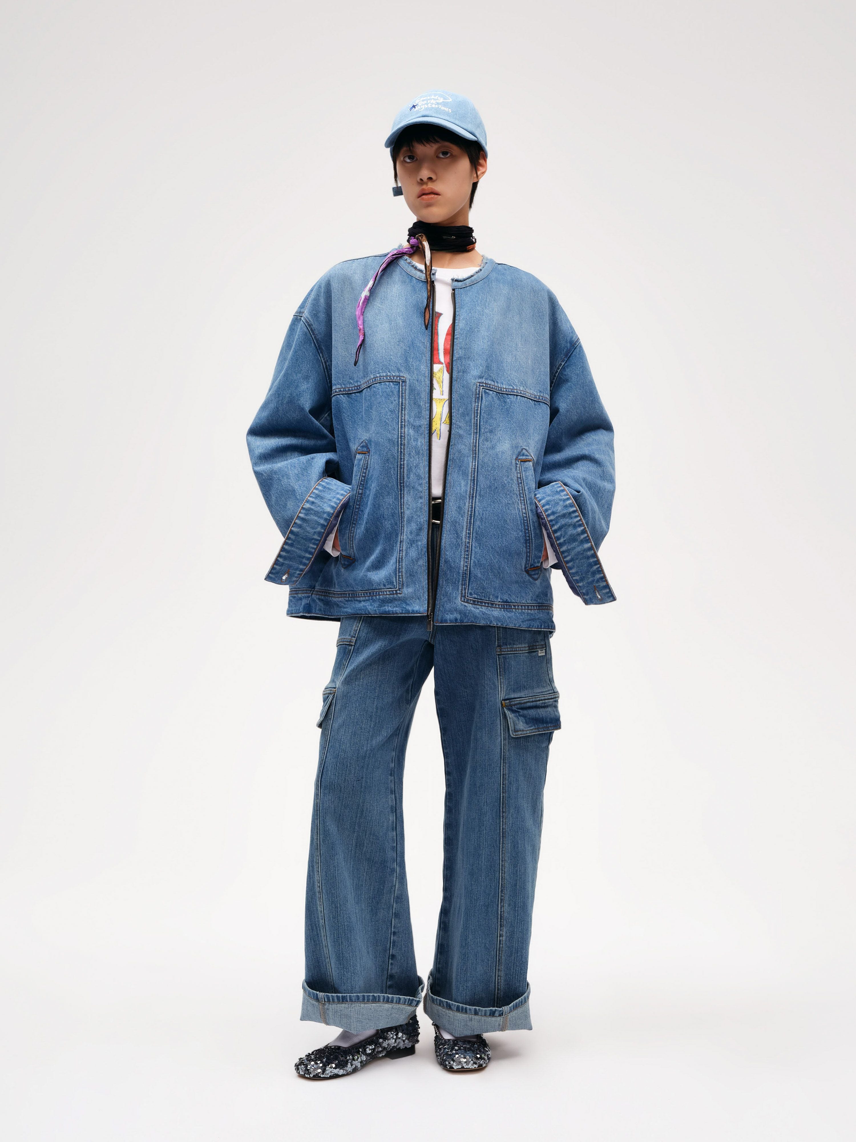 Oversized denim quilted cotton jacket - 1