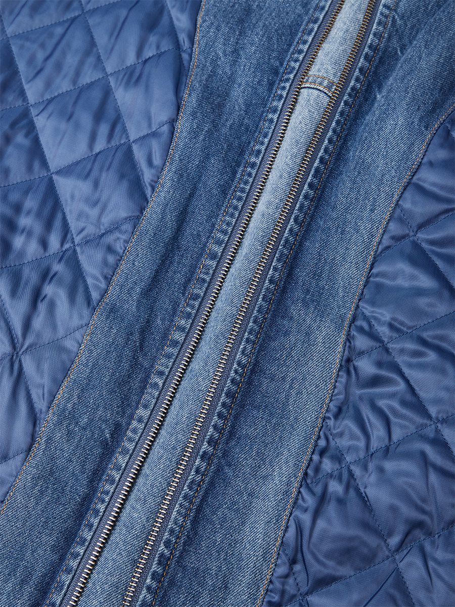 Oversized denim quilted cotton jacket - 8