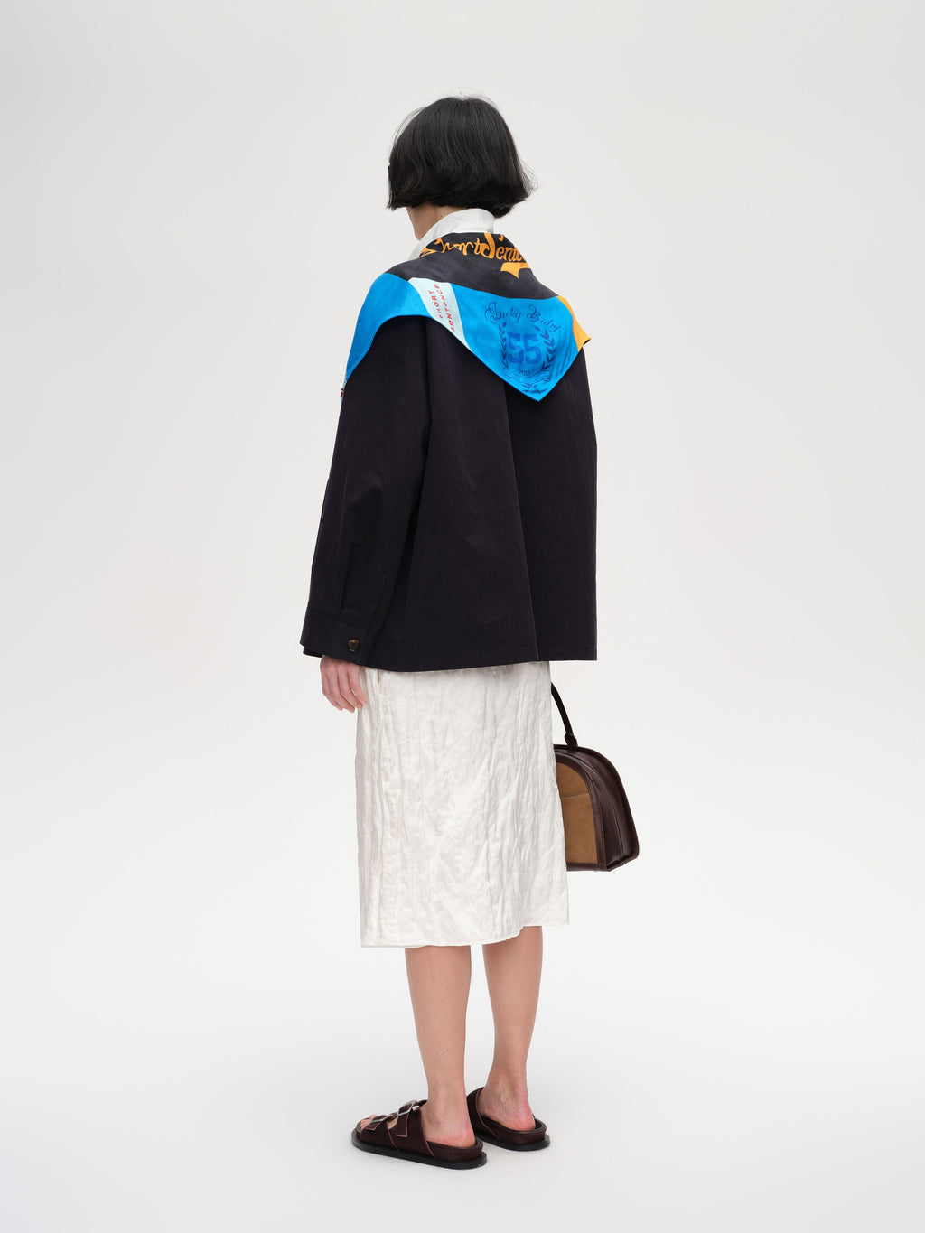Scarf Collar Cropped Trench Coat - 4