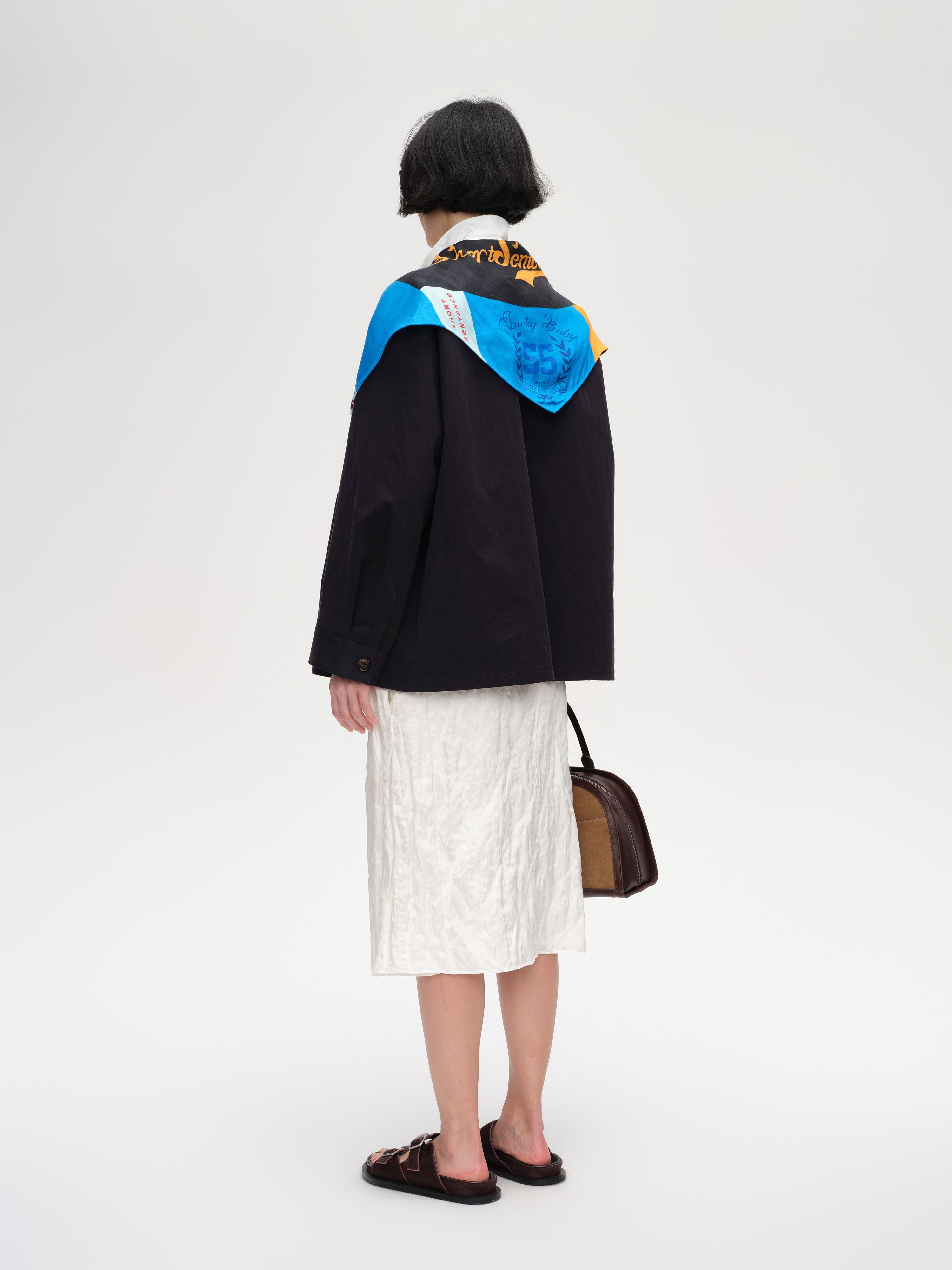 Scarf Collar Cropped Trench Coat - 4