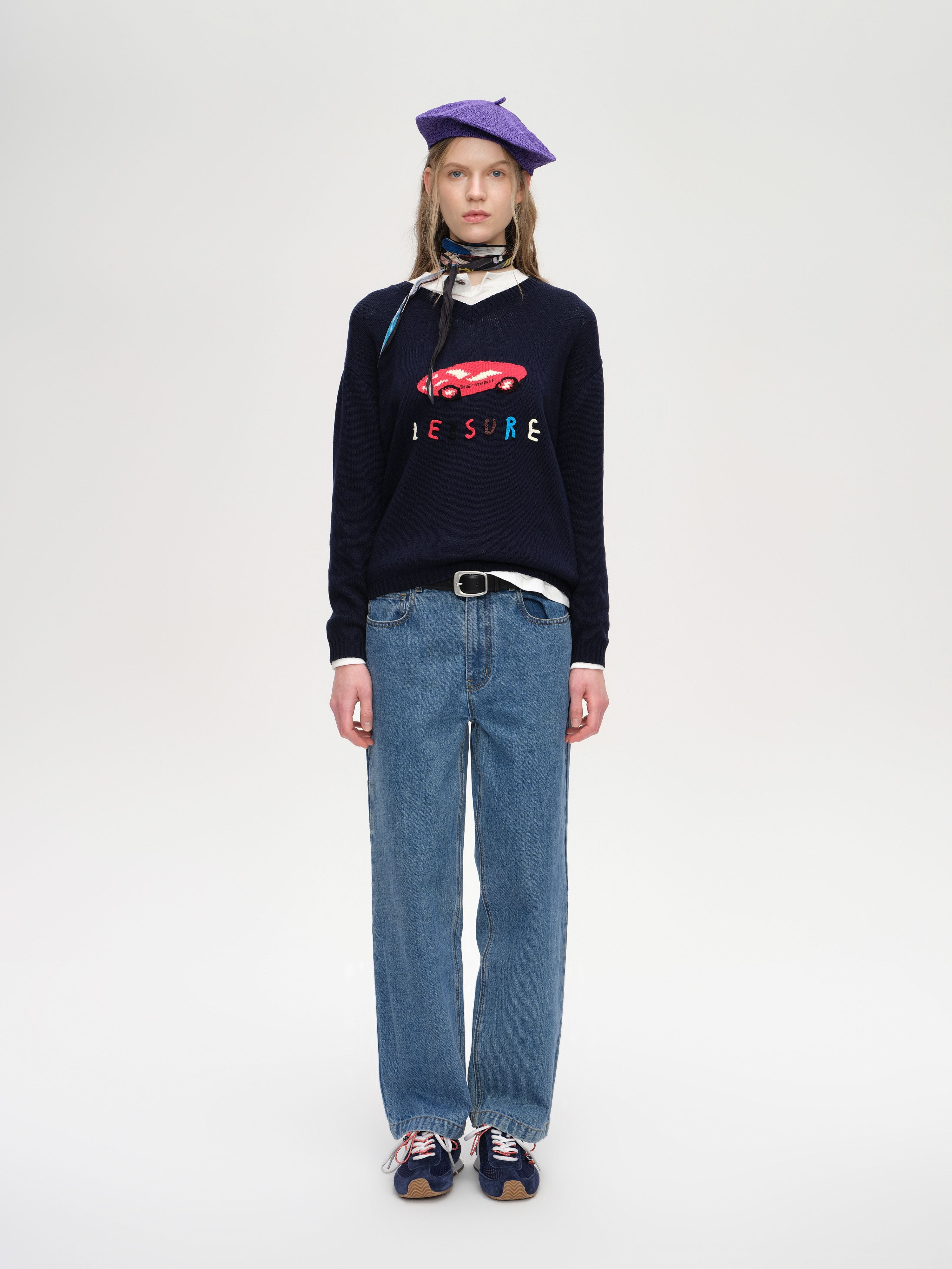 Crochet Car V‑Neck Sweater - 2