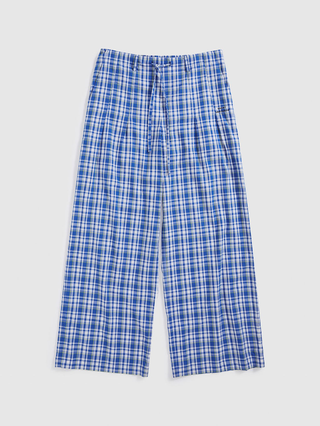 Drawstring Plaid Wide-Leg Trousers - 6