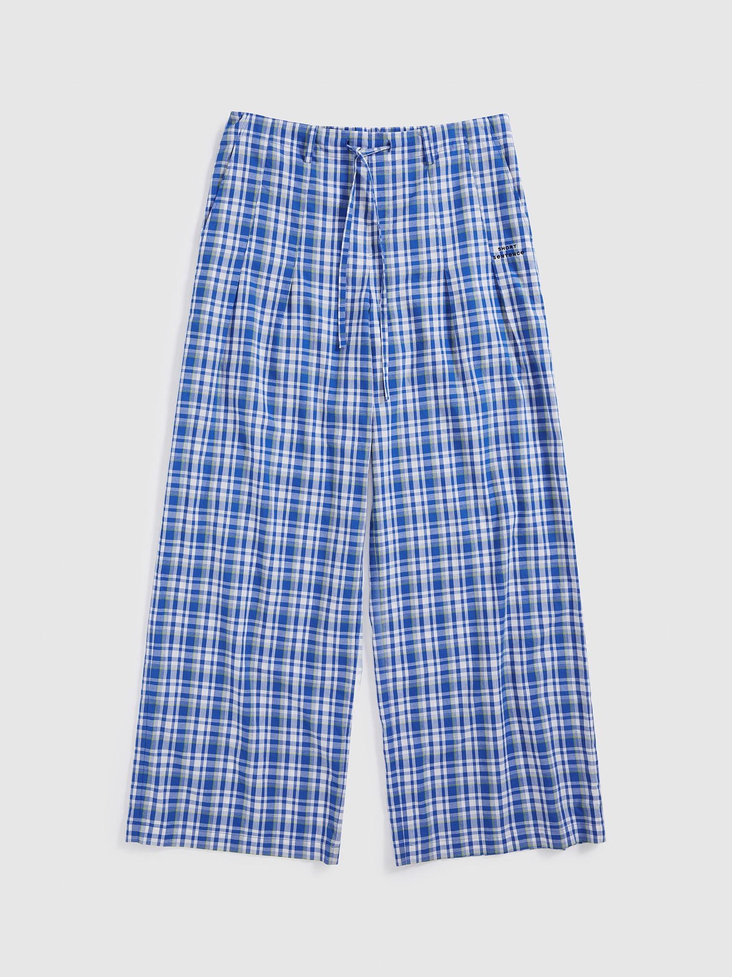 Drawstring Plaid Wide-Leg Trousers - 6