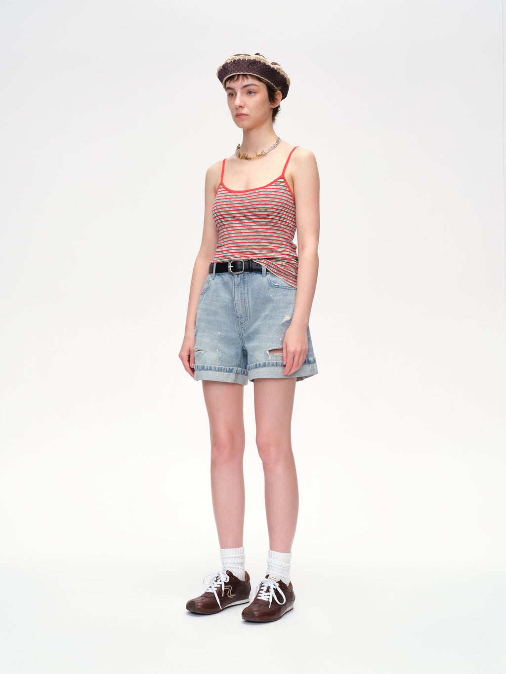 Wide-Leg Ripped Paint Splatter Denim Shorts - 3
