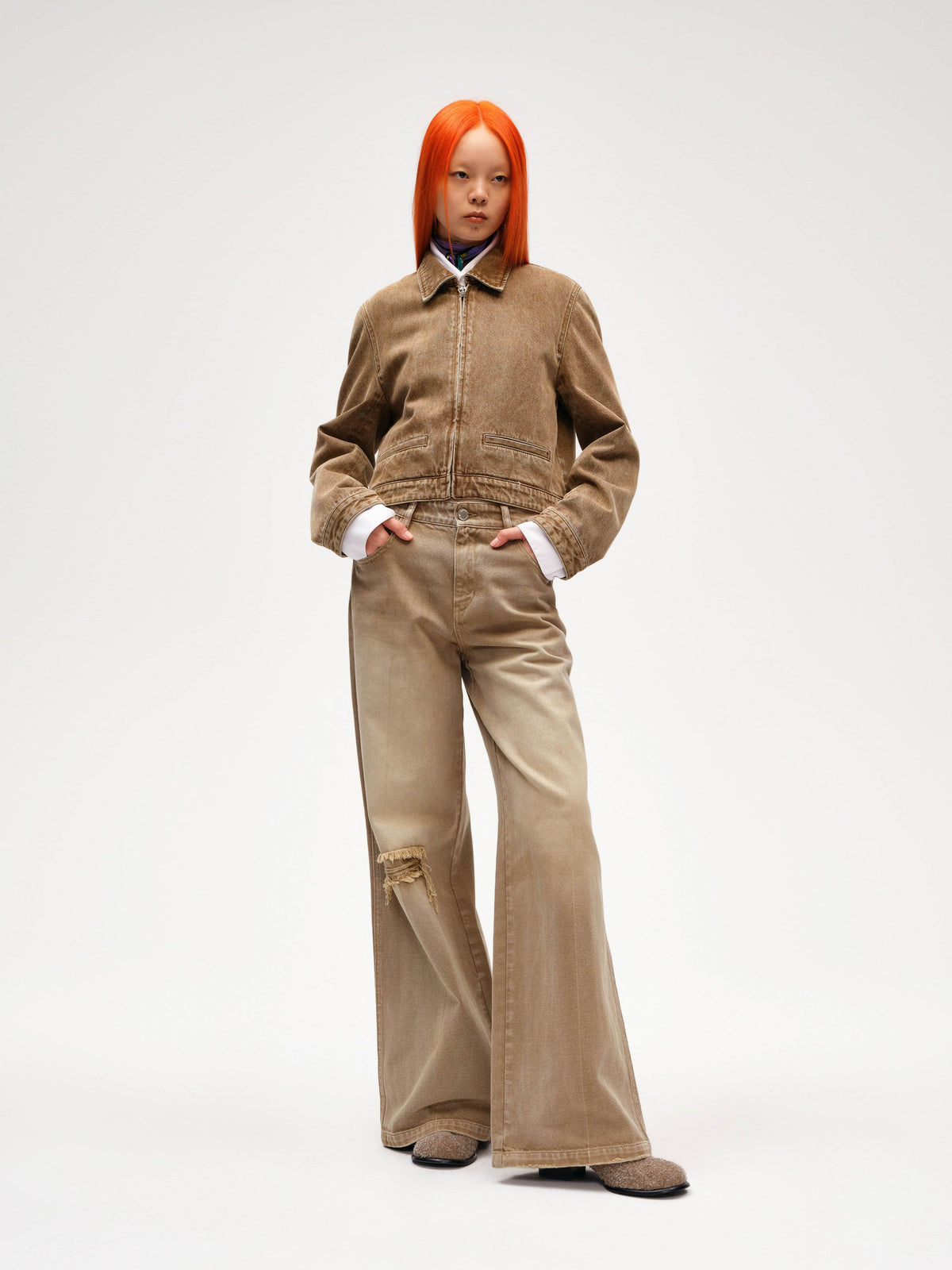 Tan Short Denim Jacket - 2