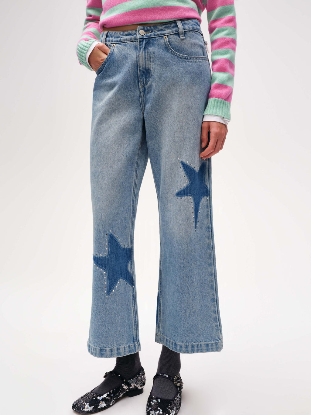 Star Crystal Flared Jeans - 1
