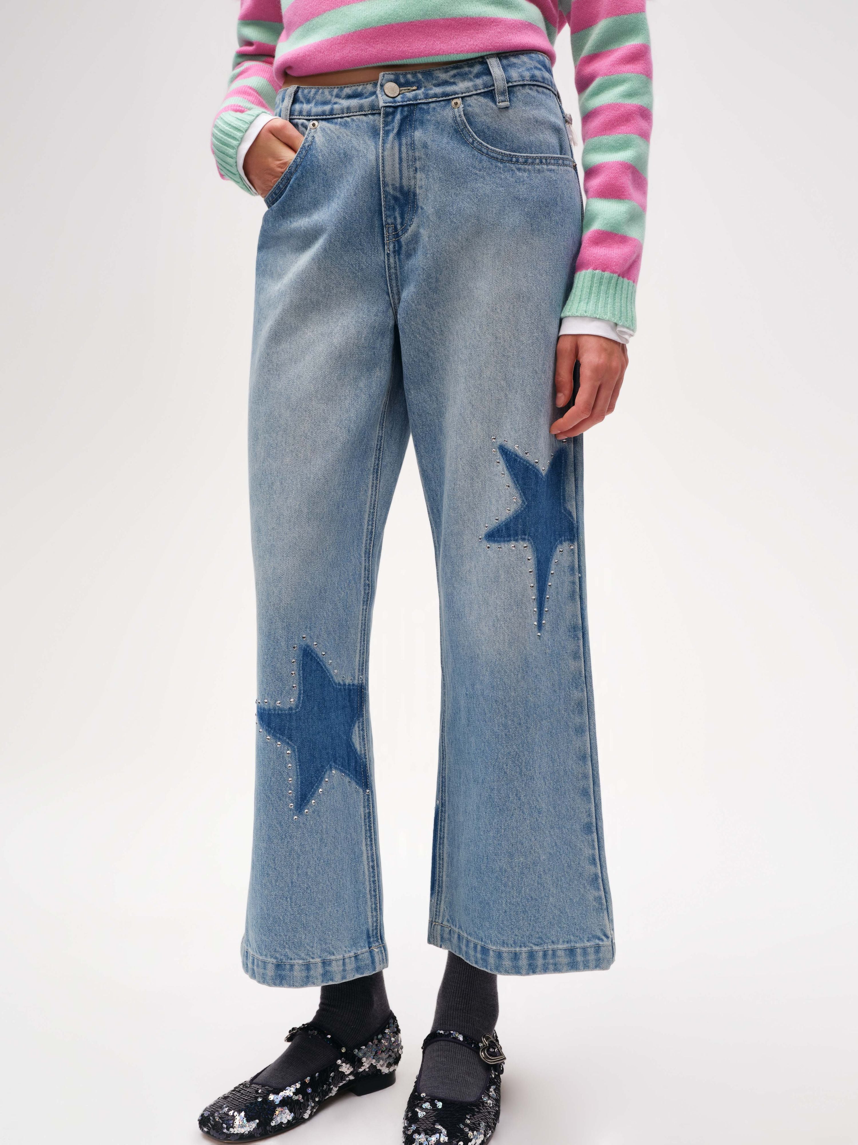 Star Crystal Flared Jeans - 1